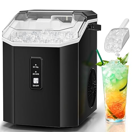 Antarctic Star Nugget Ice Makers Countertop with Self-Cleaning, 35lbs/24H, Portable Sonic Ice Maker Machine with Handle/Basket/Scoop for Home, Kitchen, Office, Camping(Black)
