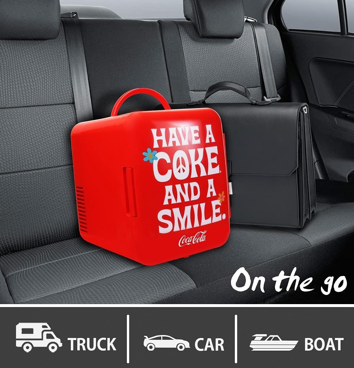 Coca Cola Mini Fridge - Refrigerator for Bedroom Office, Portable Table Top Beverage Cooler, 12V 110V Refrigerador For Drinks, Soda, Wine, Use In Car, Dorm, Outdoor, Patio, 6 Can