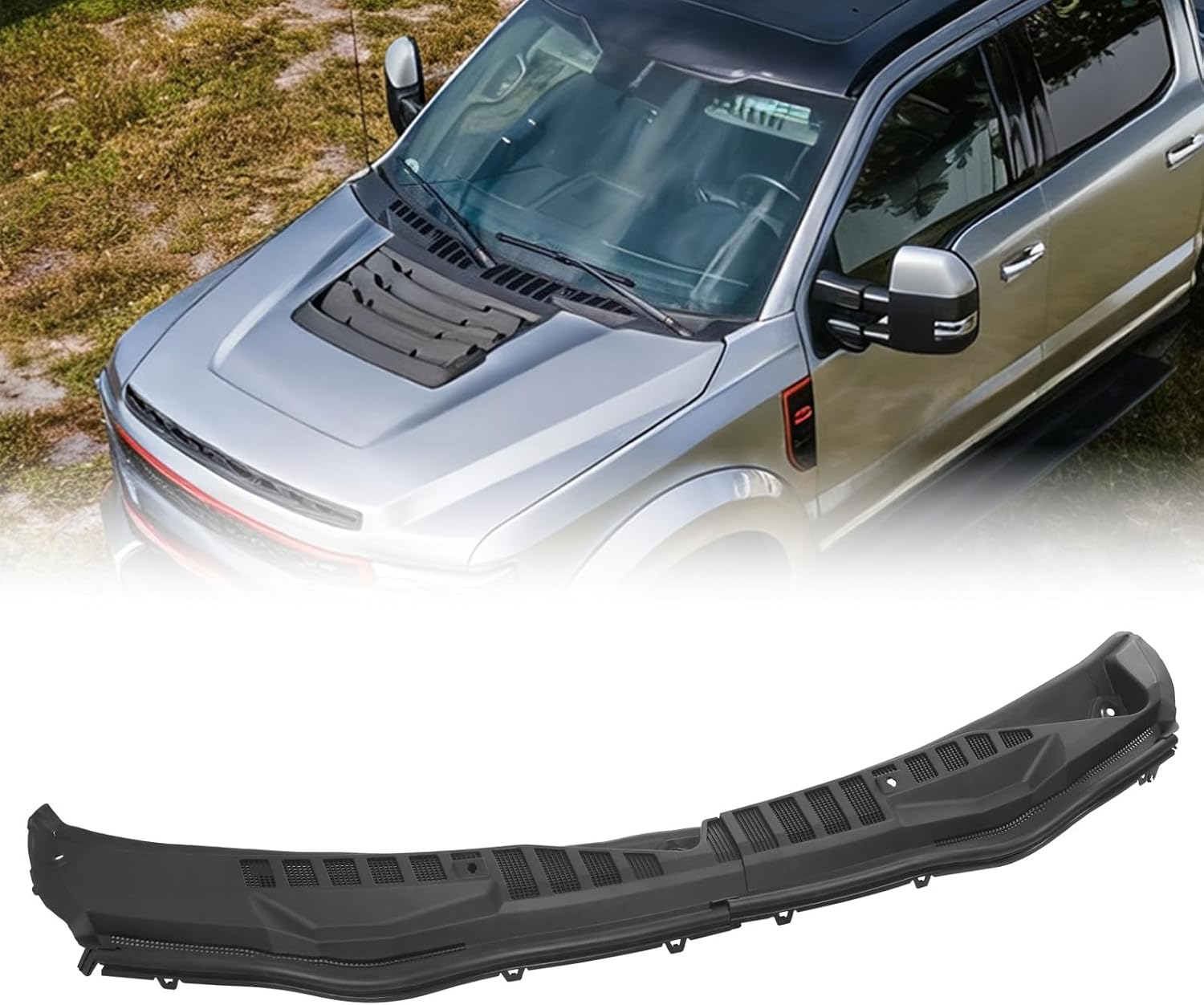 Windshield Wiper Cowl Panel Grill Fit for 2017-2022 Ford F250 F350 F450 F550 Super Duty Front Window Cover Insert Panel Replacement for HC3Z-25022A68-AB HC3Z-25022A69-AC