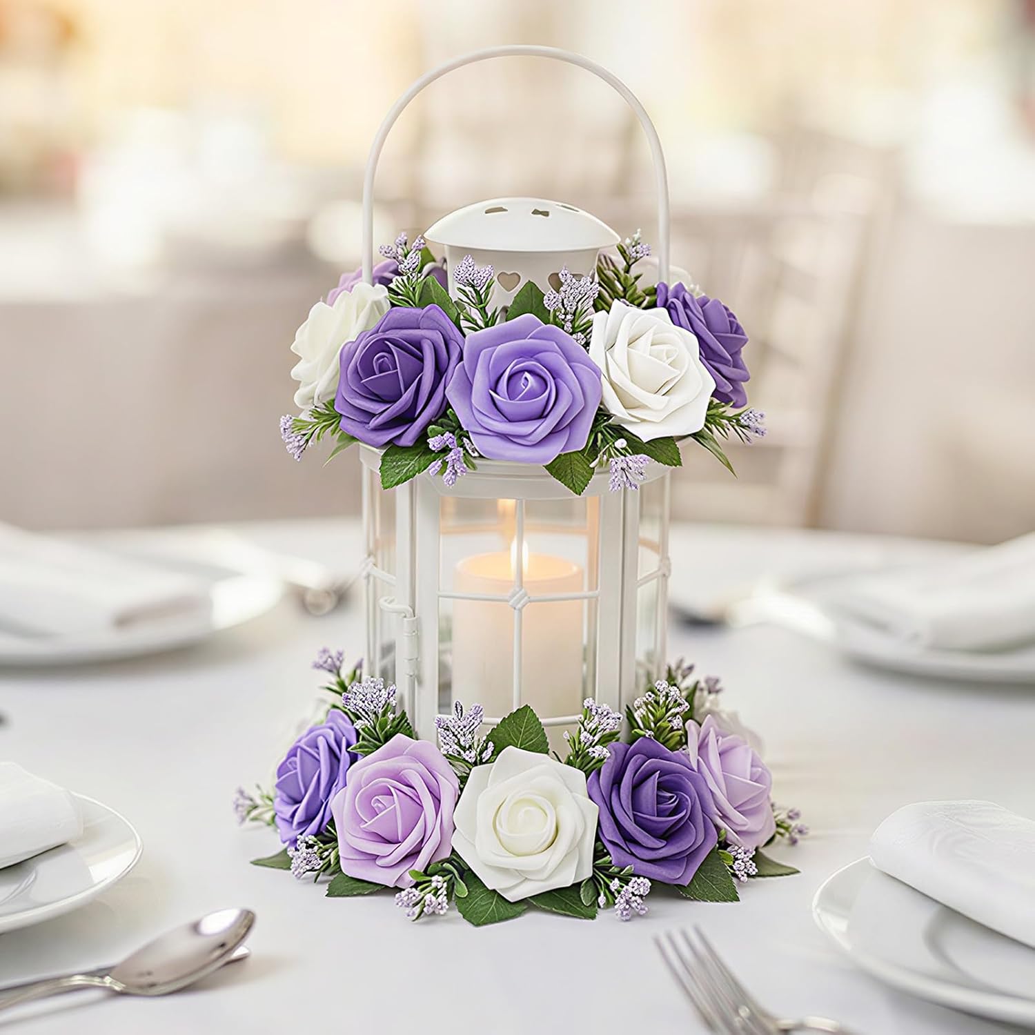 Lifewit Artificial Flowers, 25 Pcs Ivory Foam Real Looking Roses with Stems, Fake Roses for DIY Wedding Bouquets, Centerpieces Arrangements, Valentine Decorations - Image 6