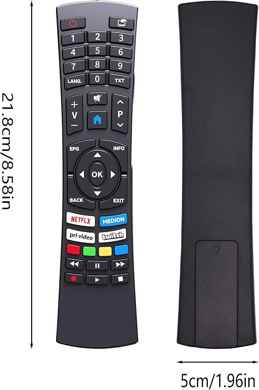 FOXRMT RC1822 Univerzális Távirányító Medion Ultra HD Smart TV-hez - Netflix és Prime Videó Gombokkal, 10m Hatótávolság, Előre Konfigurált,