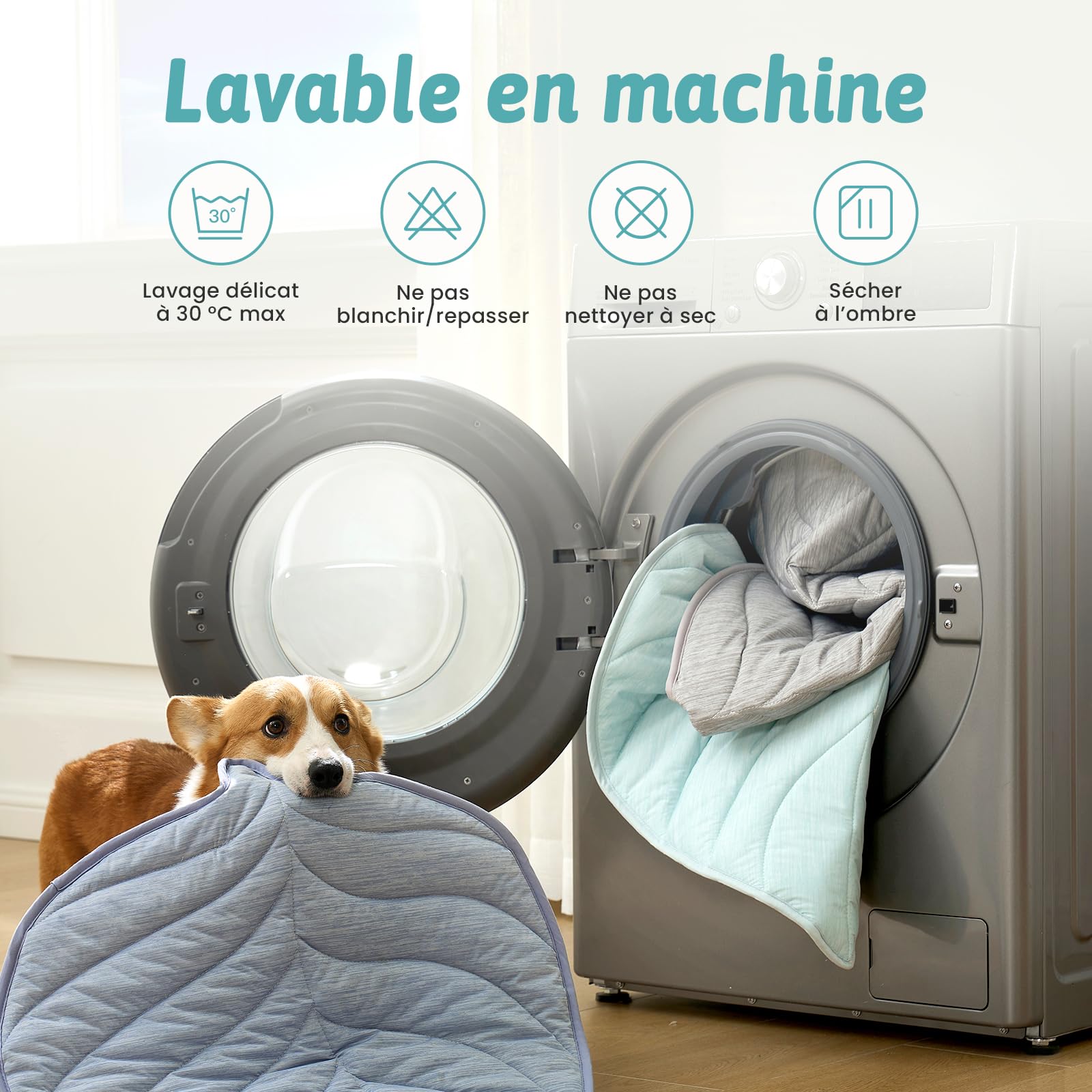 COZY KISS Coussin Rafraîchissant Chiens Chats 99x86cm, Tapis Refroidissement en Tissu sans Gel Q-Max>0.4, Auto-refroidissant, Imperméable Antidérapant Lavable, Forme Feuille, Gris