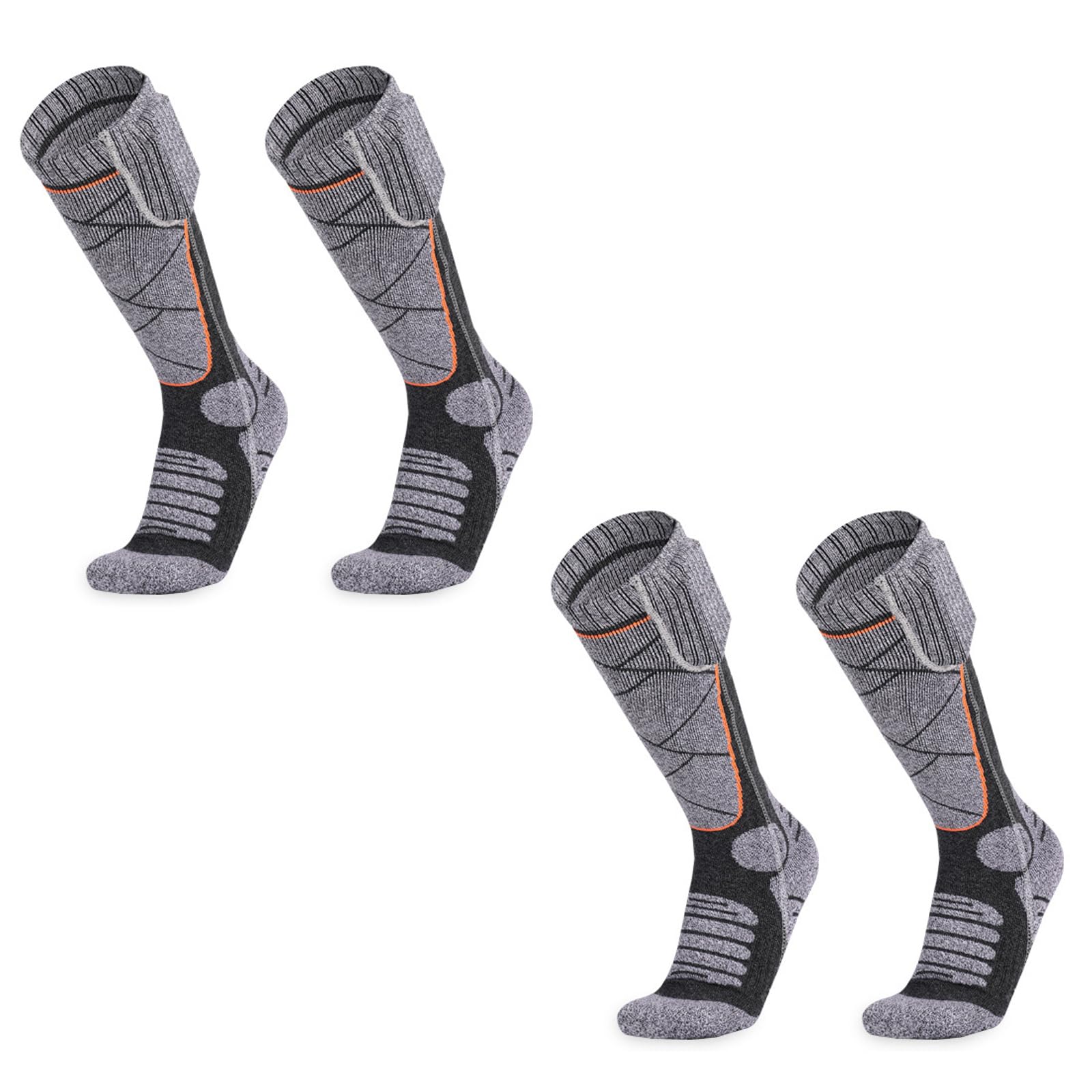 Chaussettes chauffantes grises pour homme et femme, semelles chauffantes et cou-de-pied, chaussettes chauffantes à isolation thermique lavables pour l'hiver, le ski, la chasse, le camping, la