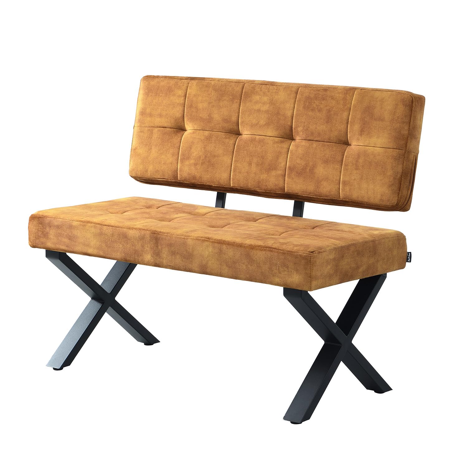 B&D home Eckbank EKA L-Kombi 100×140 cm – modulare Esszimmerbank mit Lehne, beidseitig montierbar (Links/rechts), Kufen-Metallgestell, pflegeleichter Bezug in Samt Gelb