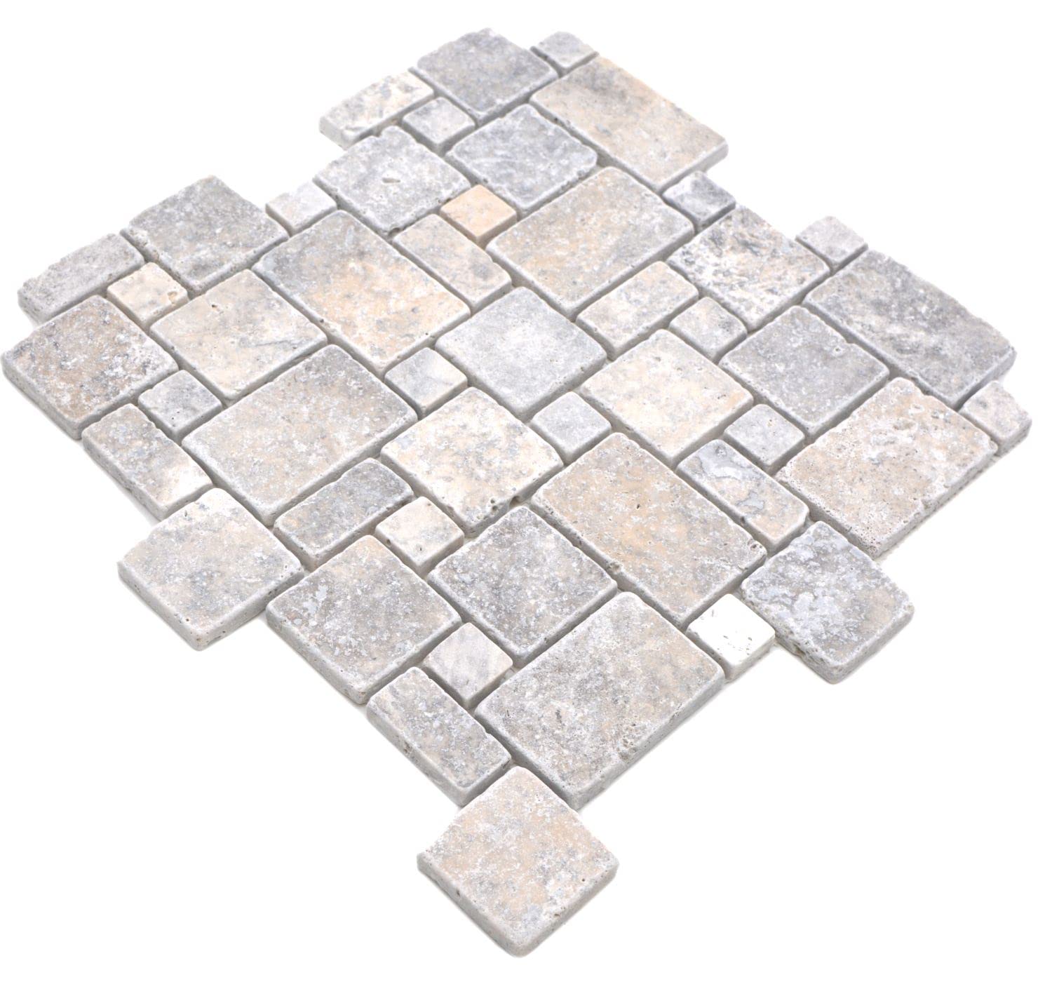 Azulejos de mosaico de piedra natural con travertino, blanco y gris mate, para pared, suelo, cocina, baño, ducha, placa de mosaico