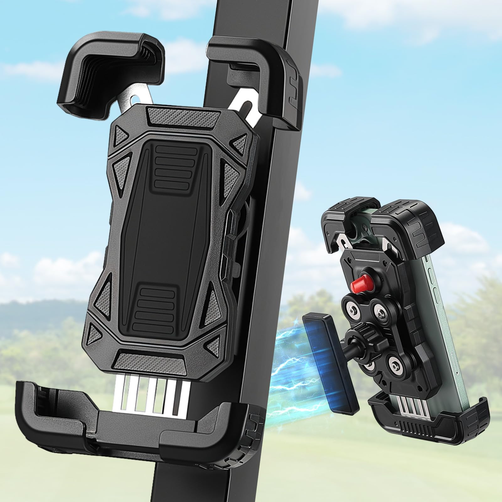 KEMIMOTO Soporte para teléfono móvil Golf Cart, giratorio 360°, absorción de impactos, magnético universal compatible con EZGO Club Car