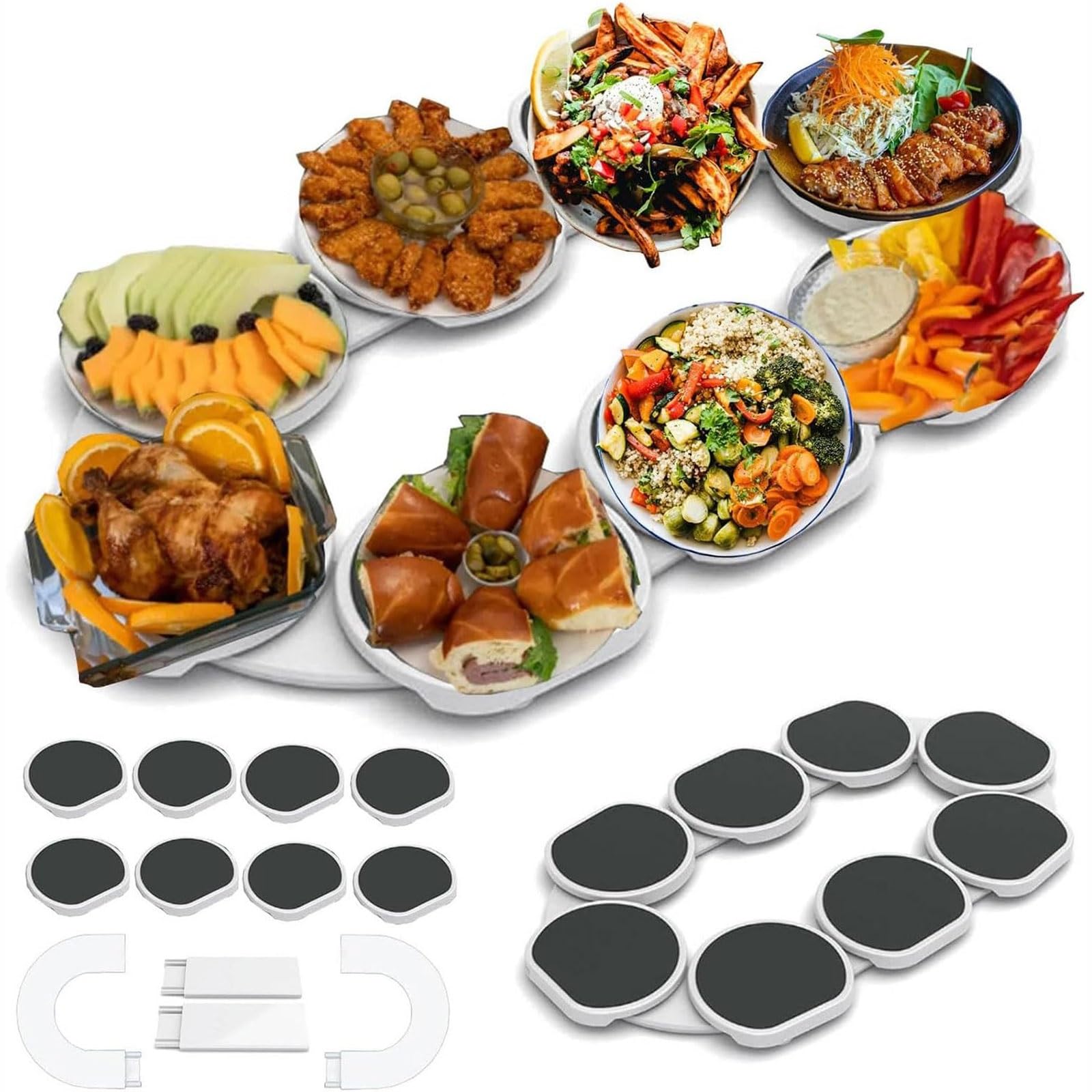 Plateau tournant pour table rectangulaire extensible de cuisine : accès facile aux 8 plats