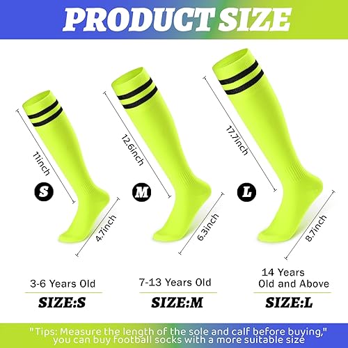 Miniatura 4 de Unittype 6 pares de calcetines de fútbol para niños pequeños, calcetines de fútbol a rayas juveniles, regalo de Navidad para niños y niñas de 4 a 14