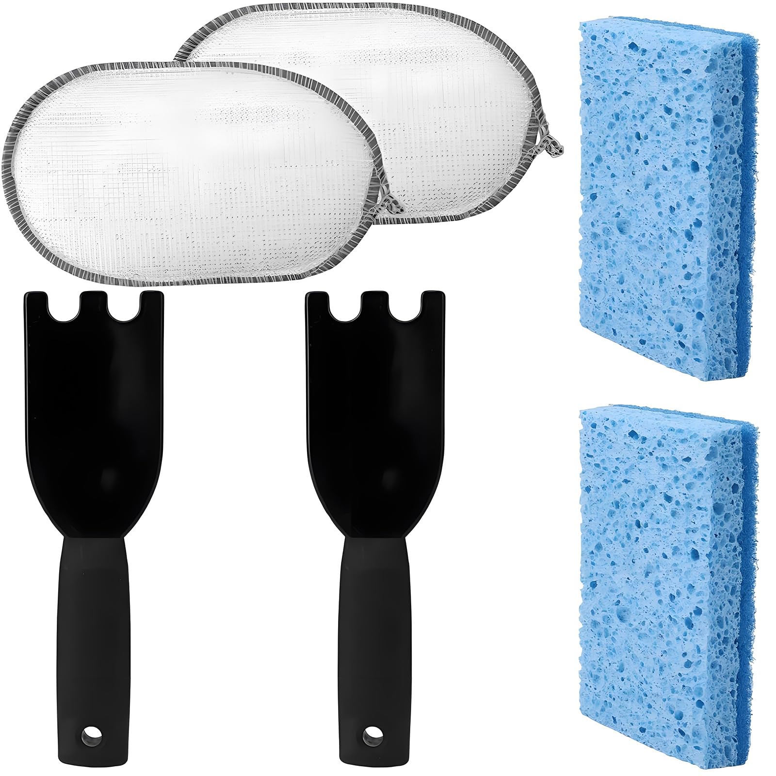Ekoama 2PCS Heavy Duty Sponge And Grills Scraper Scouring Pad For Rough Greases Removal On Cookware Barbecue Grills