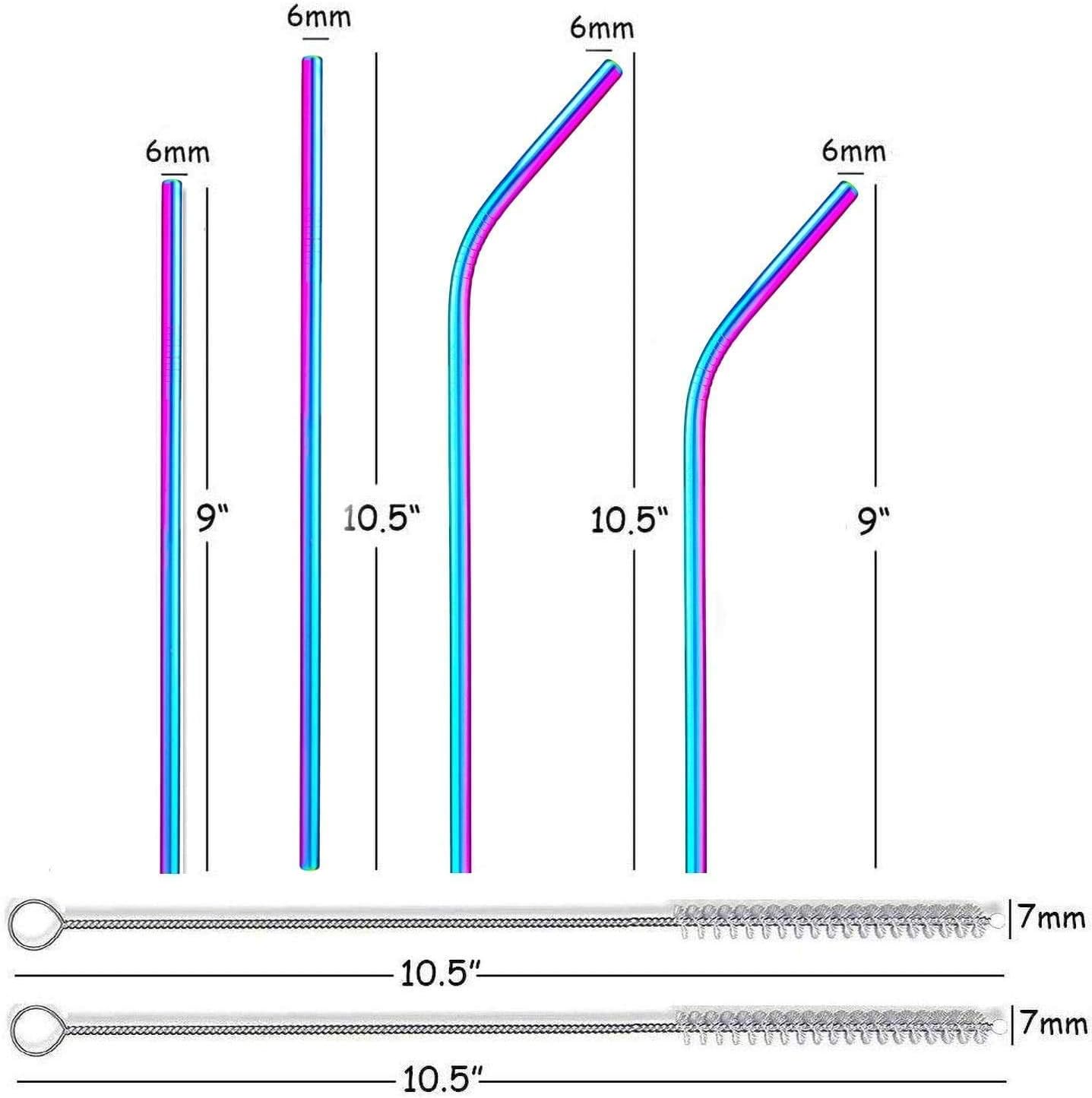 ALINK 12-Pack Reusable Rainbow Metal Drinking Straws with Silicone Covers, Stainless Steel Straws for 30oz / 20oz Yeti/Rtic Tumblers with Cleaning Brush and Carrying Case