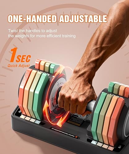 Miniatura 3 de Juego de 2 mancuernas ajustables, 12.5 libras22.5 libras, juego de mancuernas ajustables 5 en 1 con mango antideslizante y placas de peso de color