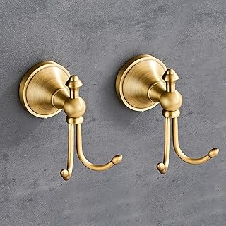 2 Pcs Pack Antique Brass Towel Hook Vintage Coat Hook with 2 Hooks Wall ...