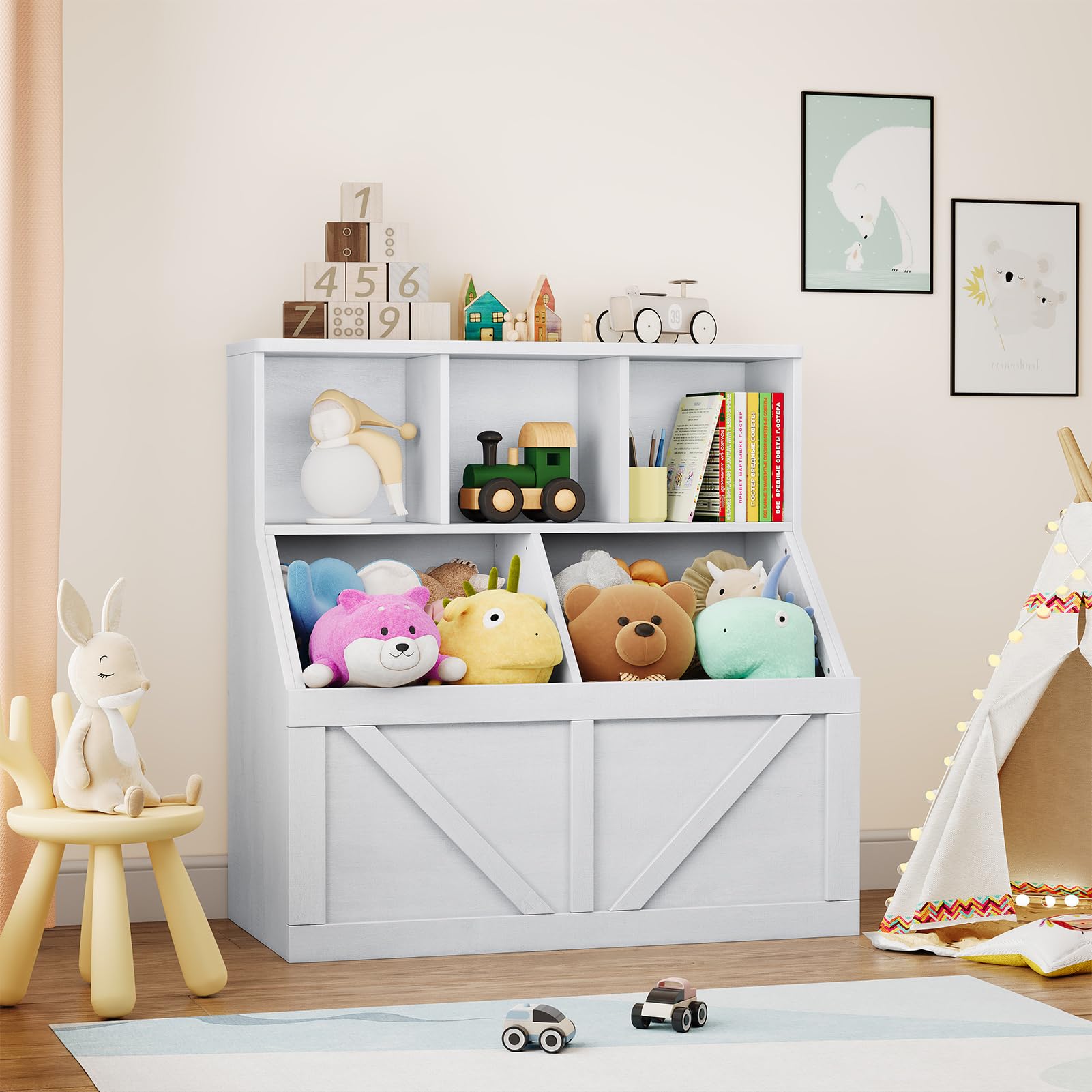 Detailed diagram of the GarveeHome Kids Toy Storage Organizer with dimensions