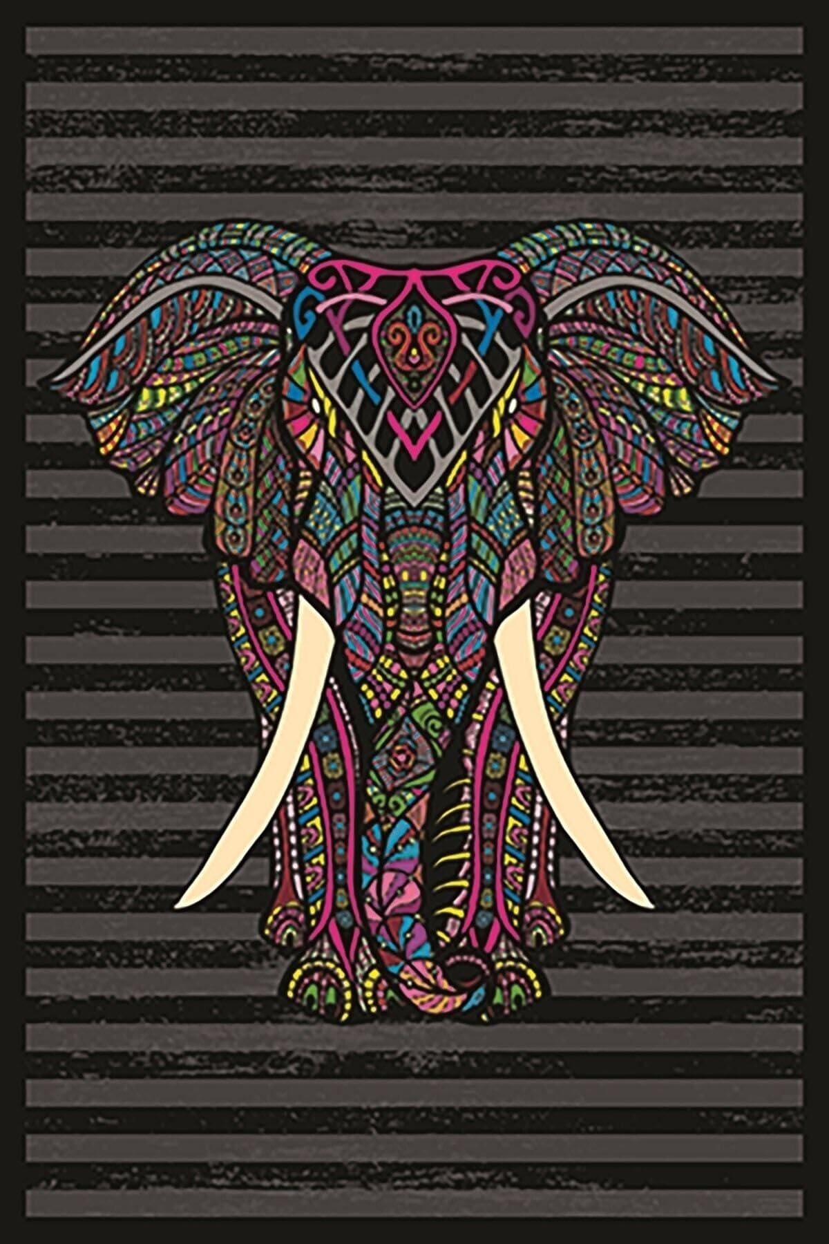 Pelangi Siyah Gri Çizgili Fil Desenli Yıkanabilir Kaymaz Taban Leke Tutmaz Modern Salon Halısı Ve Yolluk, Siyah 130 x 180, 135830713018005
