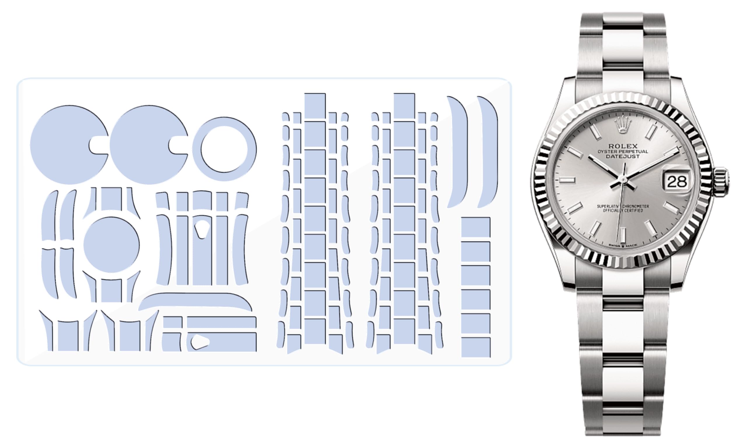 Pellicola protettiva per Rolex Datejust 31mm 278274 Oyster braccialetto. | Pelle trasparente completa orologio protezione schermo adesivo copertura del corpo (pellicola completa x2)