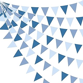 32Ft Retro Blue Party Decorations Dusty Blue Triangle Banner Flag Pennan...