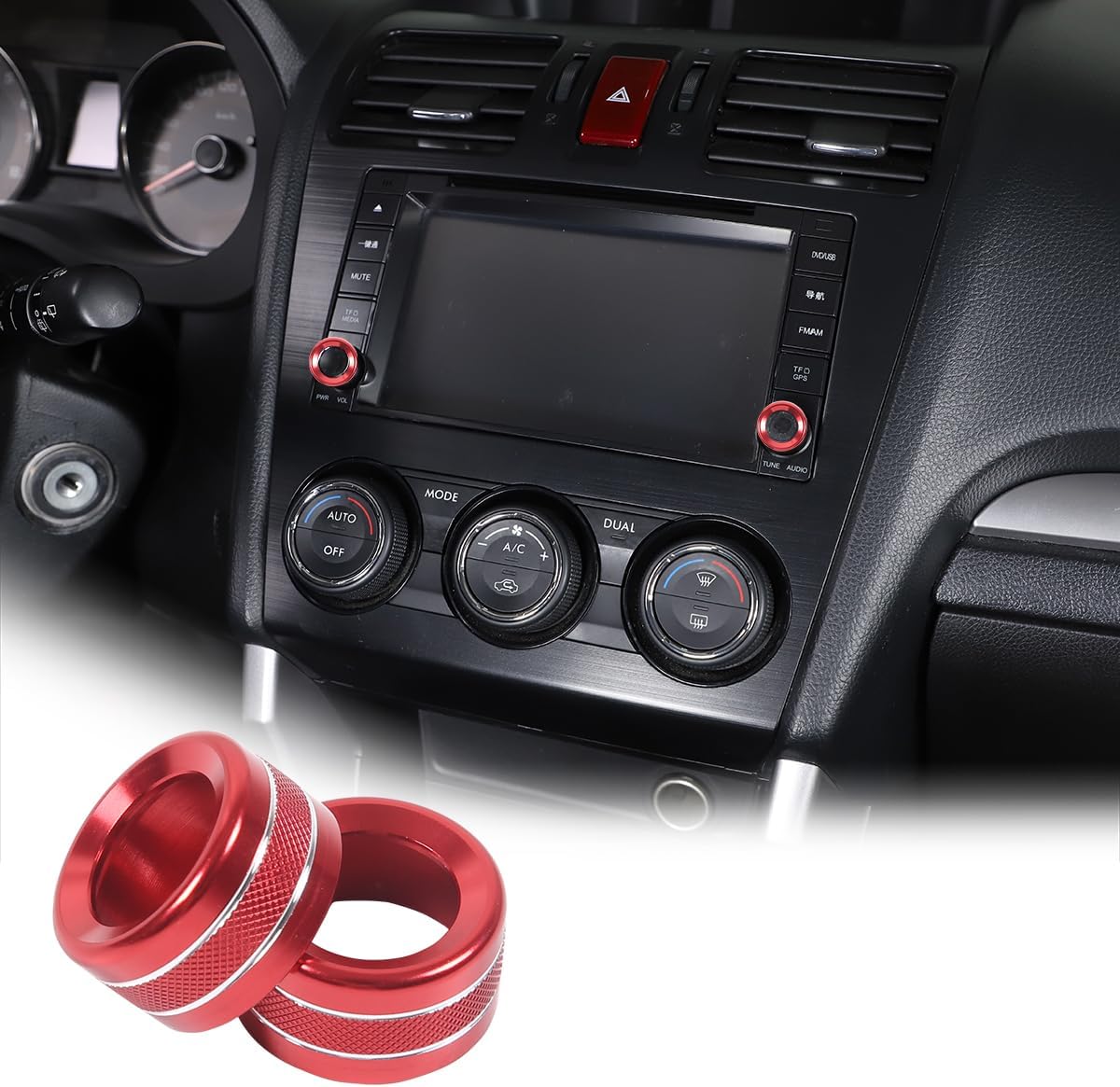 Centre Console Ring Multimedia Knob Trim Ring Suitable for Subaru Forester 2013-2014 Center Control Multimedia Knob Ring Centre Console Sound Volume Knob Trim Cover Aluminum 2PCS (Red)