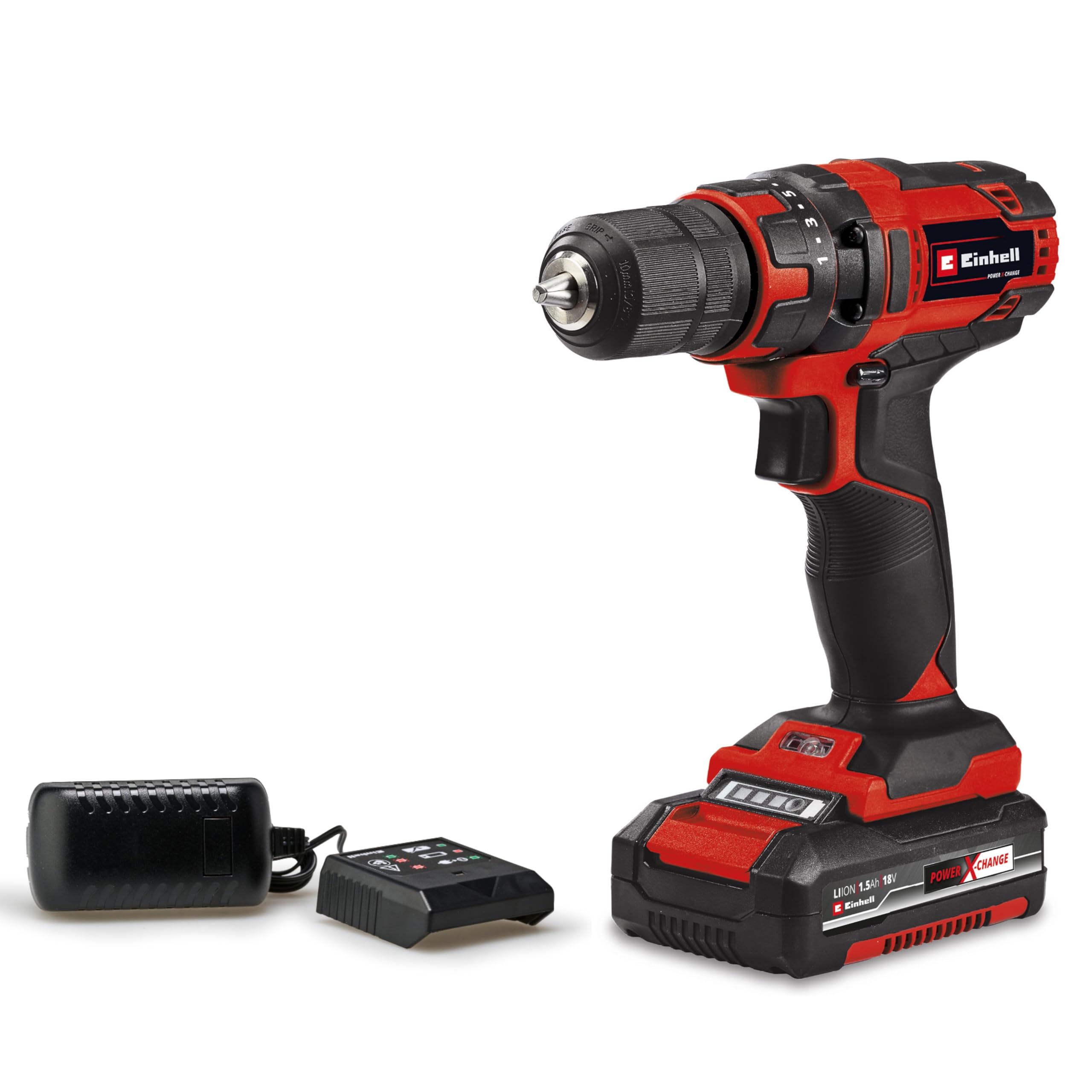 Einhell Taladro con batería TC-CD 18/35-2 Li (1x,1,5 Ah) Power X-Change (18V, 35 Nm, portabrocas de sujeción rápida de 10 mm, incl. 1 batería de 1,5 Ah + cargador)