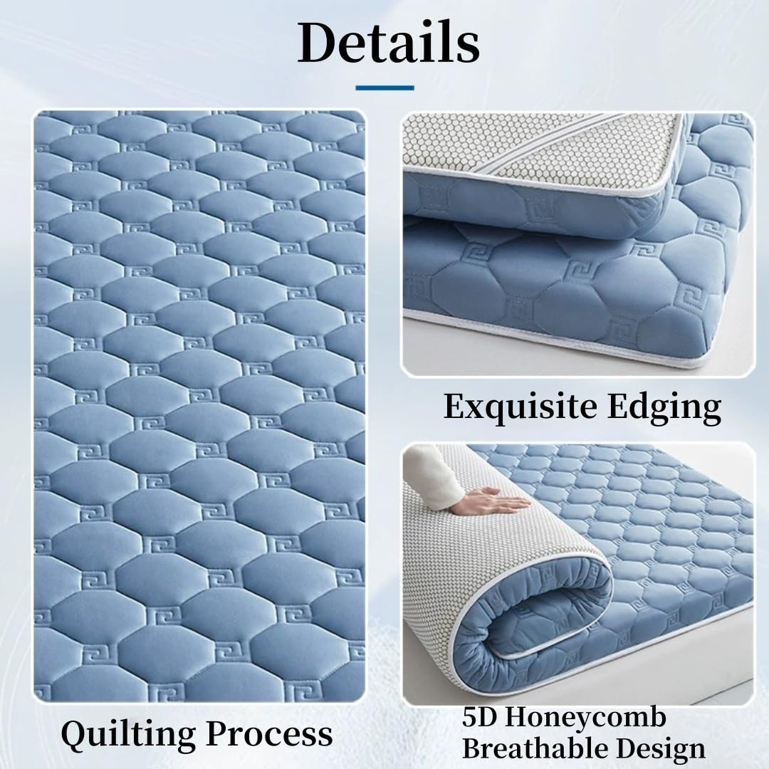 Materasso Futon Giapponese da Pavimento Singolo Materasso 5cm per Casa Campeggio Divano Dormitorio Japanese Futon Floor Mattress Cuscino Letto (Blu,60x120 cm)