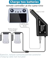 Vista 4 de Hanatora Cargador de batería para coche para DJI Mini 5 4 3 Pro, Mini 3 Drone, 3 en 1 (USB + 2 x Batería) Accesorios de concentrador de carga rápida