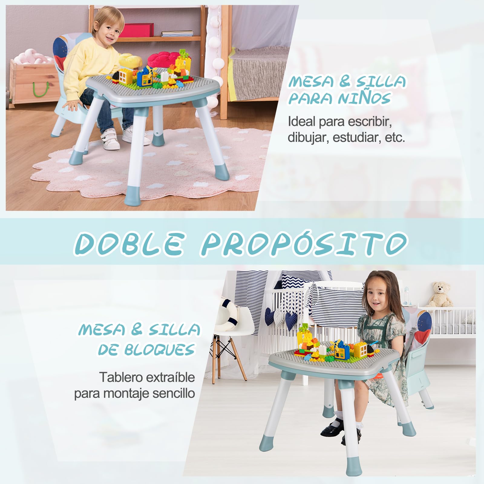 GOPLUS Trona Evolutiva Bebe 6 en 1 para Niños 6-36 Meses Hasta 25kg, Silla Bebé Comedor Portati con Bandeja Extraíble, Pies Antideslizantes, Arnés de 5 Puntos, Asiento para Juegetes (Multicolor)