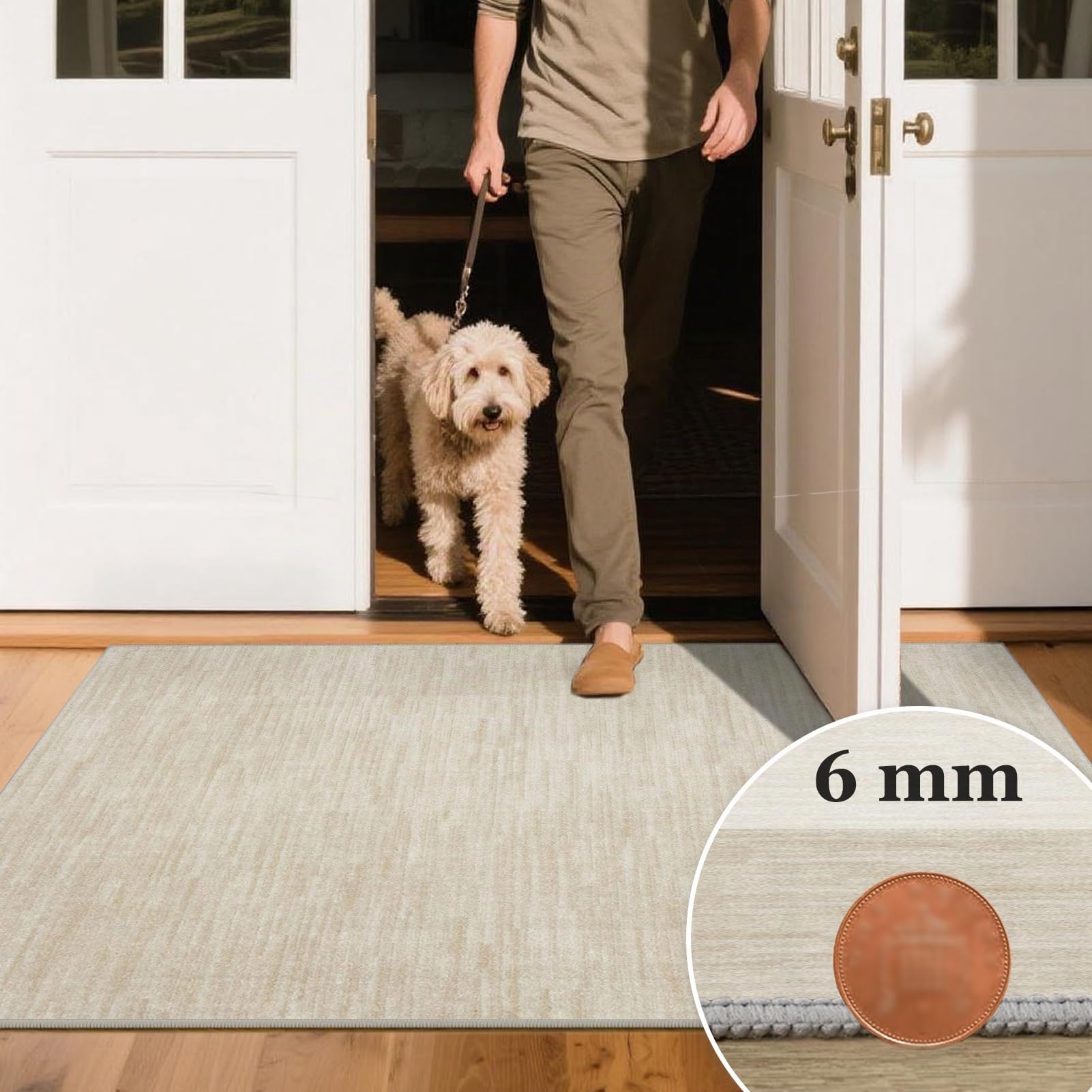 Tapis Couloir Long Antidérapant LavableTapis de Passage Couloir Long Antidérapant 80 x 500 cm Tapis de Cuisine Lavable en Machine Tapis d Entree Interieur pour Cuisine Devant Evier Beige