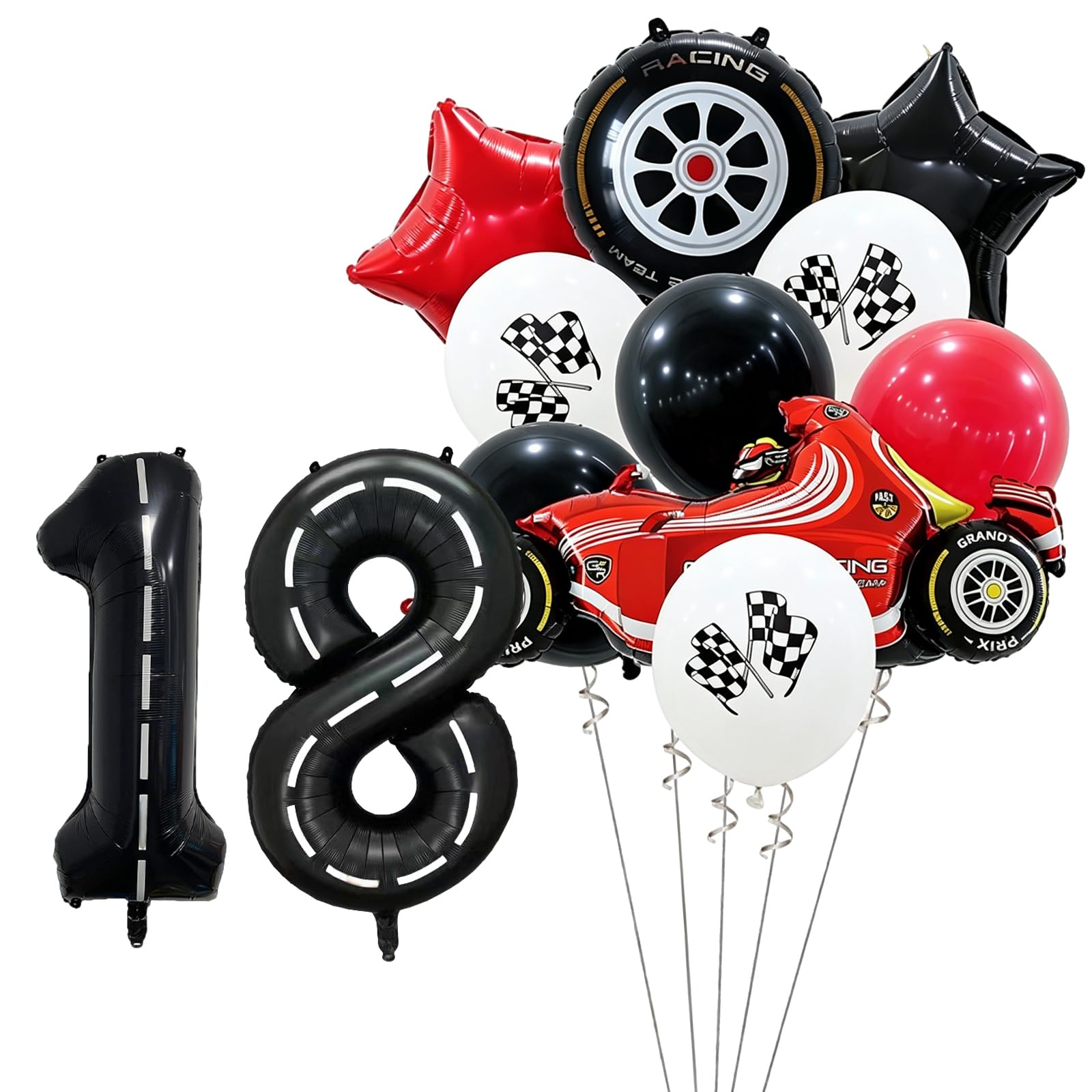 22pcs Race Car Birthday Party Decorations Car Foil Balloon Racing Car Themed Balloons with Helmet, Tire & Flag Designs 18yesr Birthday Decorations (red)