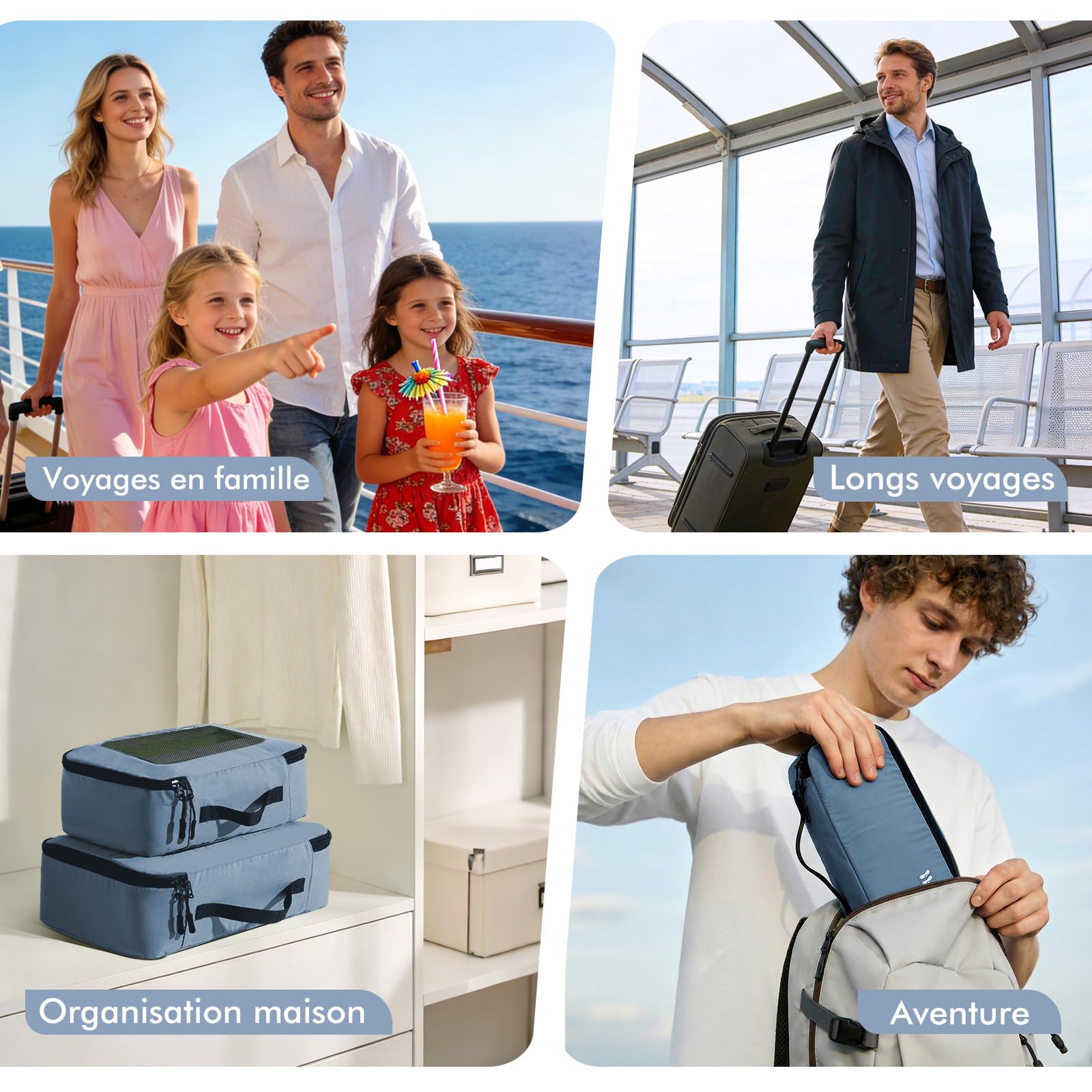8 pièces Organisateur Valise Rangement Valise Packing Cubes, Sac Rangement Valise Voyage pour les Sacs à Dos de Bagages Blue