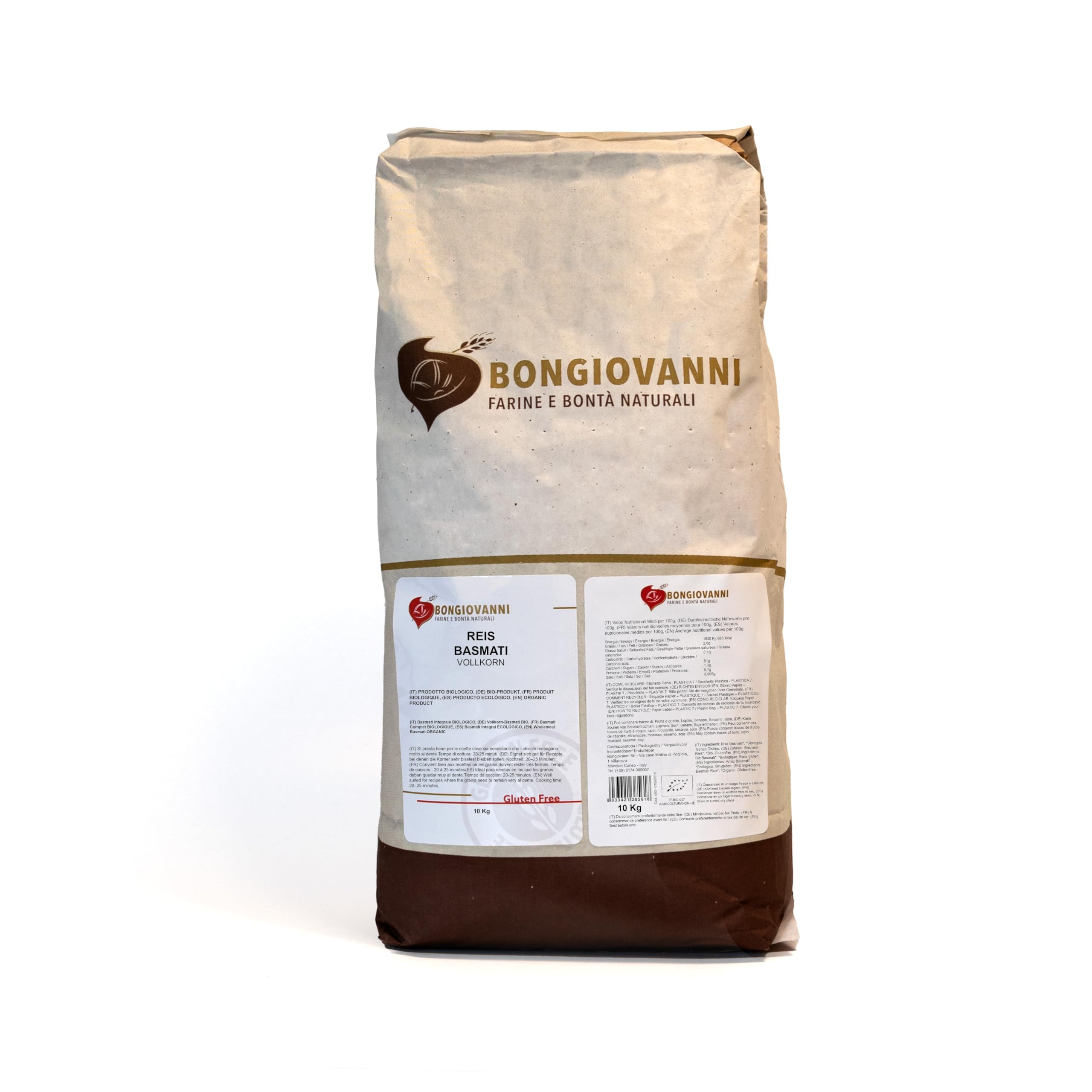 Bongiovanni Bontà Naturali Arroz Basmati Integral 10Kg ECOLÓGICO