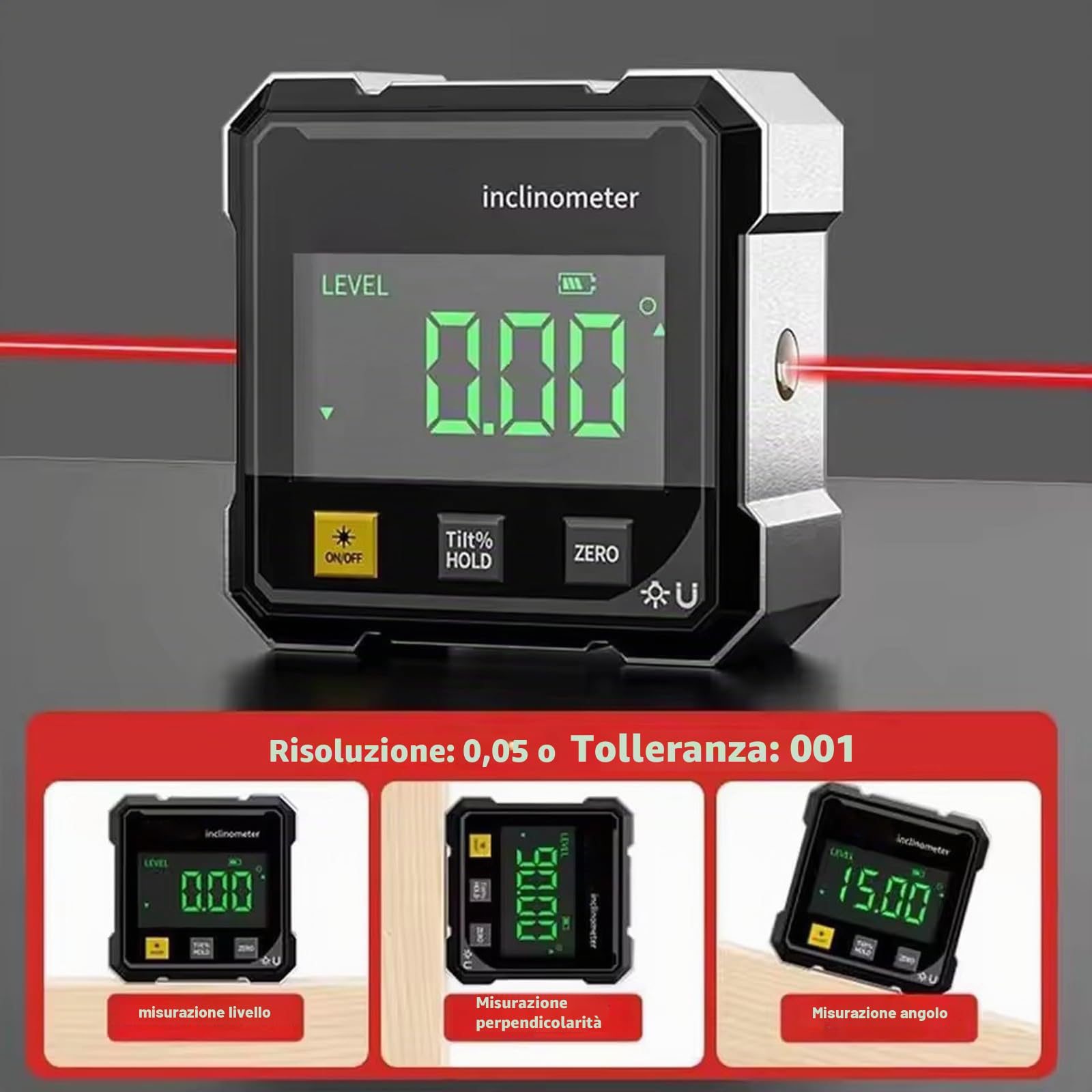 Luminis Precision X1 - Livella a bolla digitale, inclinometro digitale digitale a 4 lati, display LCD, inclinometro per la lavorazione del legno