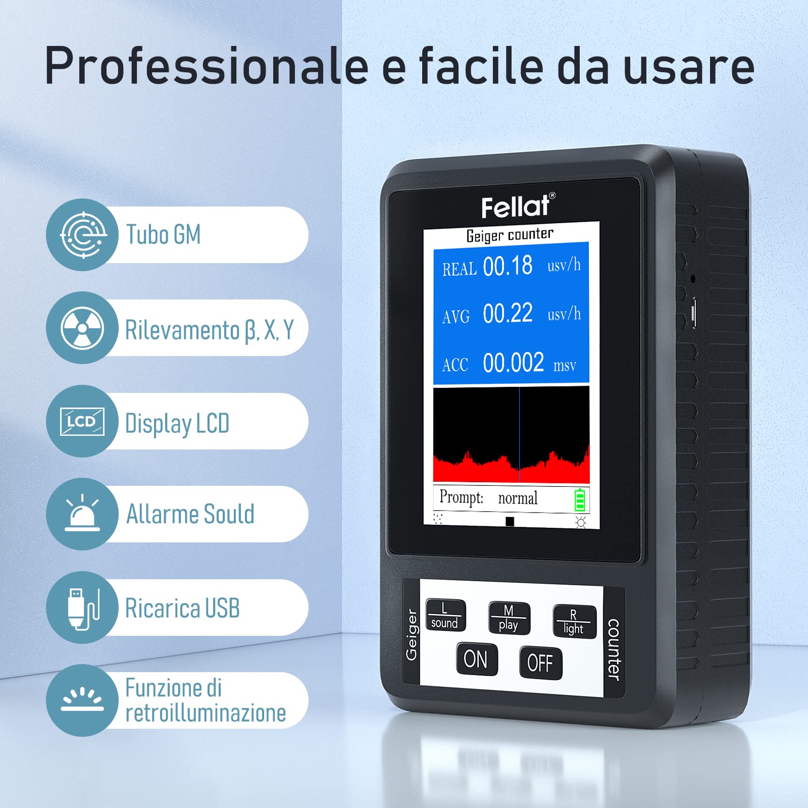 Rilevatore di Radiazioni Nucleari da Contatore Geiger, Rilevatore Radioattivo del Tester di Raggi X beta-gamma, Dosimetro Portatile con Display LCD