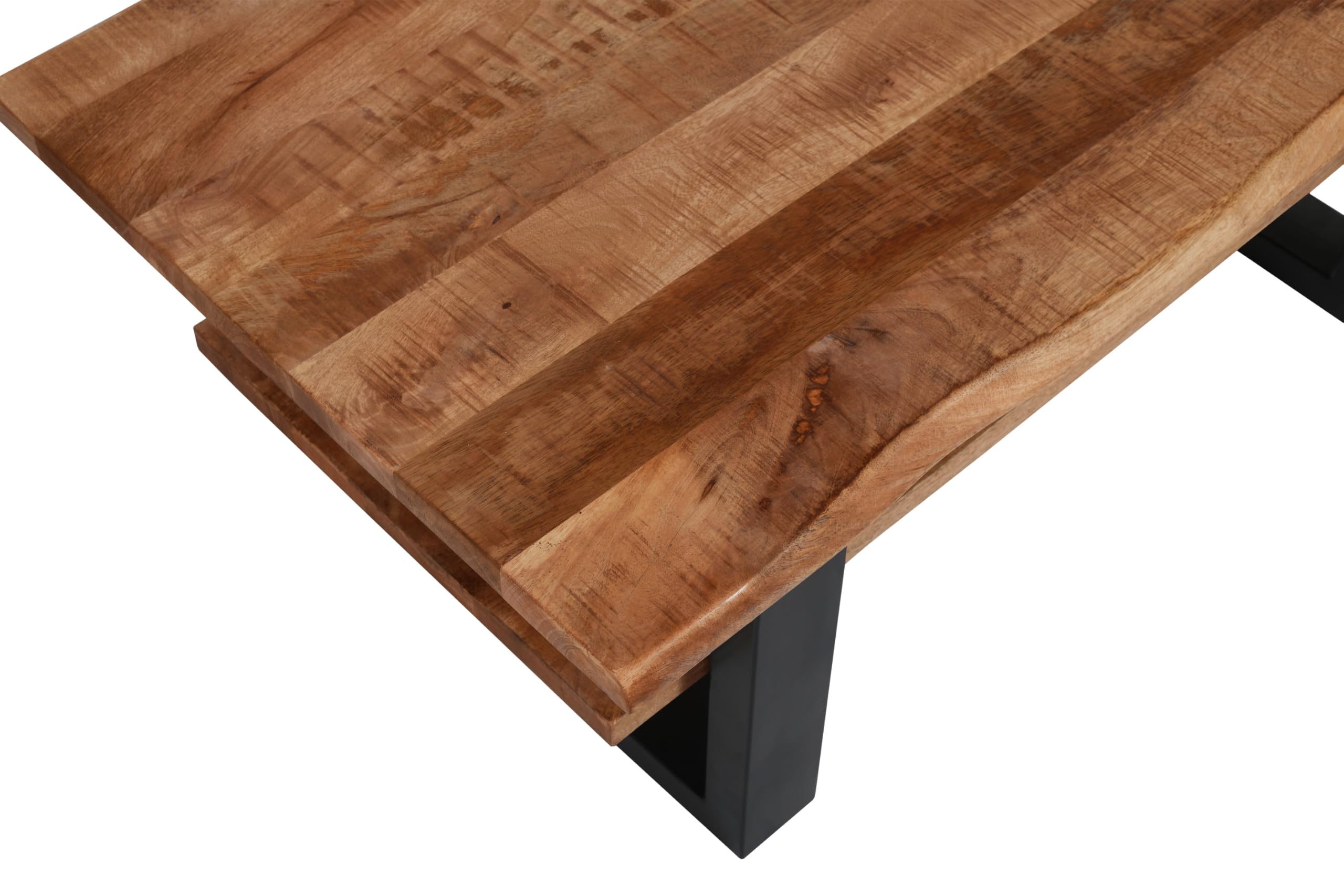 SAM Couchtisch Patrick 115x65 cm Mangoholz Honig lackiert U-Gestell schwarz | Mangoholz massiv, honigfarben, Sofatisch/Beistelltisch mit Ablage, echte Baumkante, Metallgestell