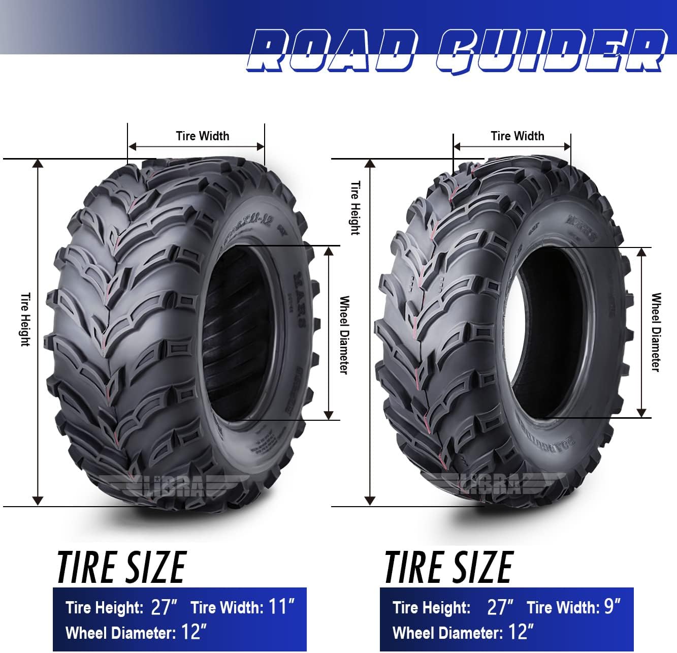ROADGUIDER Full Set ATV UTV Tires 27x9-12 27x9x12 Front & 27x11-12 27x11x12 Rear 6PR
