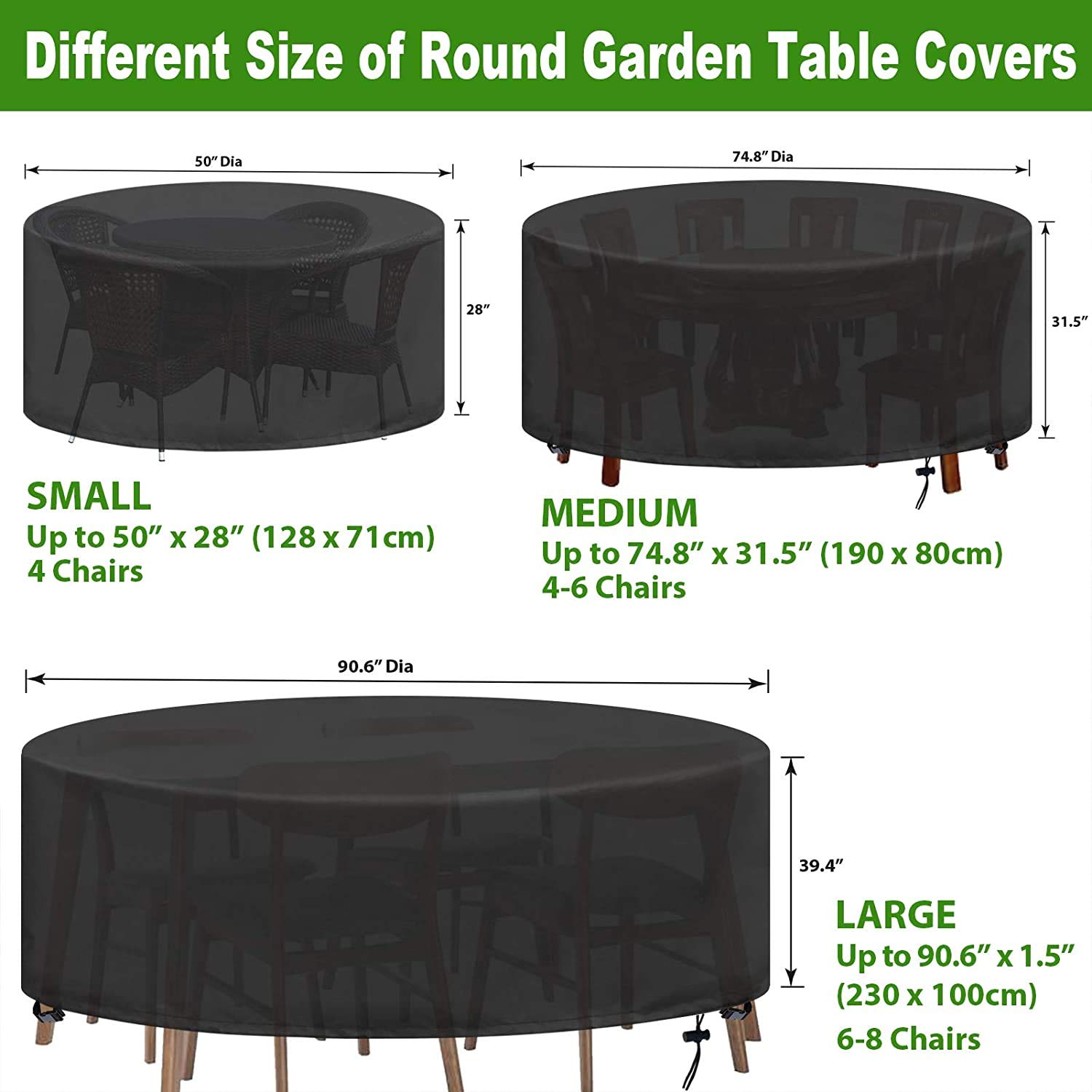 Copritavolo Esterno Impermeabile Flyace 600D - Telo Rotondo Con Coulisse, 180x10cm, Tessuto Oxford Per Giardino E Patio