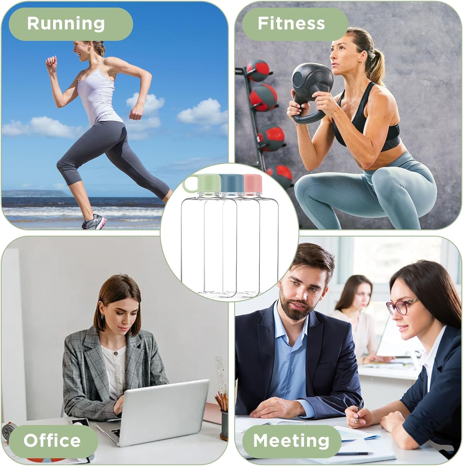 3 Pack Portable Flat Water Bottle, 17 oz BPA Free Slim Drinking Bottle, Plastic Travel Water Bottle for Outdoor Sports, Camping, Fitness, Fits Purse Bag Pocket (Pink, Green, Blue) - Image 7