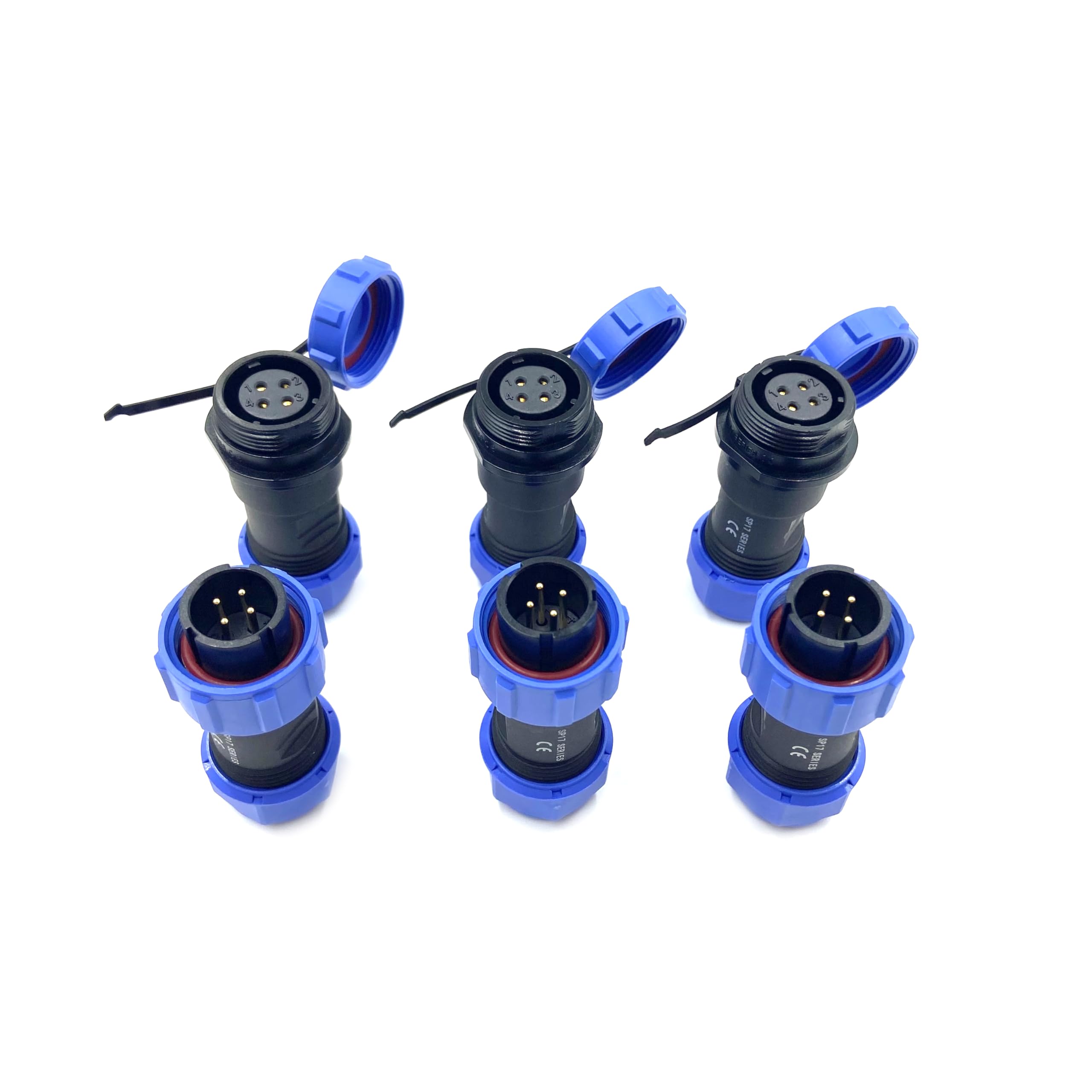 Lot de 3 connecteurs d'aviation SP17 4 broches, IP68 4 broches sans soudure, connecteur d'aviation étanche pour lampes extérieures 500 V 5 A (sertissage à vis de câble 18AWG)