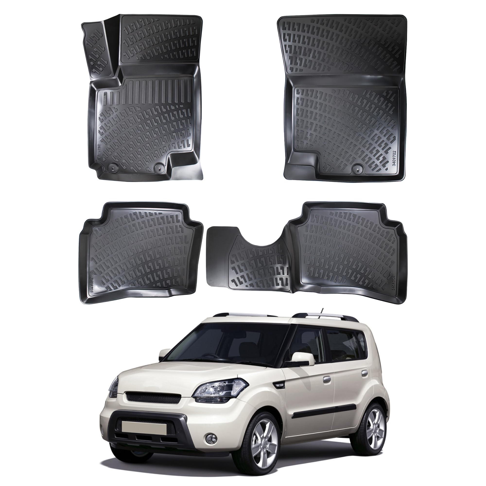 Floor Mats for Kia Soul 2010-2013, Custom Fit All-Weather TPE Floor Liners, 3D Laser Measured, Waterproof, Durable, Black (Front & Rear Set)