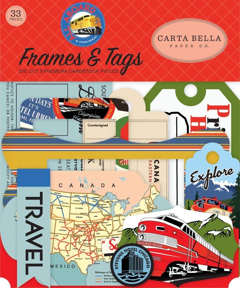 Carta Bella ALL ABOARD EPHEMERA FRAMES/TAG, us:one size, Yellow, Blue, Red