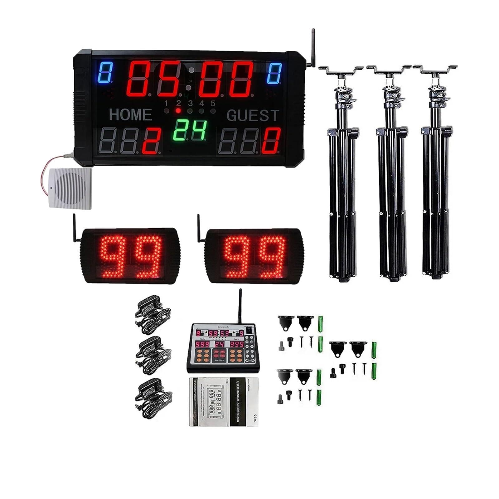 JVDDI Indoor Portable Multi-Functional Basketball Scoreboard, Synchronization Score Board, 12 Second Attack Time(Suit B consoles)