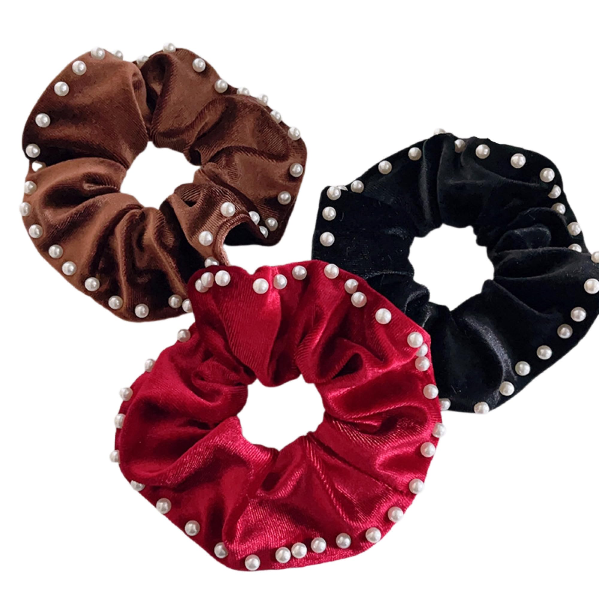 French retro classic hair tie large pearl element high-end hair tie velvet temperament hair rope women's hair accessories