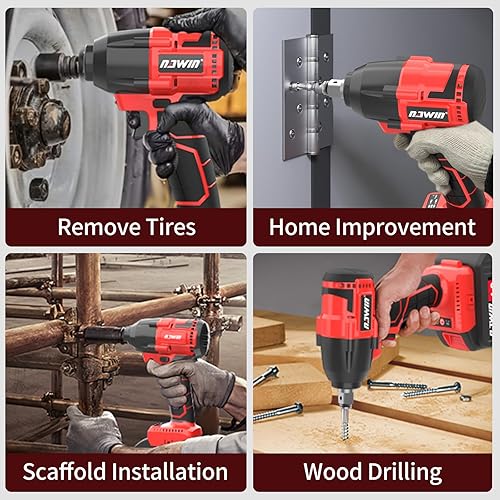 Miniatura 5 de NAWIN Llave de impacto inalámbrica, 240 pies y 320N de potencia. Juego de llaves de impacto de 12 unidad, llave de impacto de 20 V con 2 baterías de