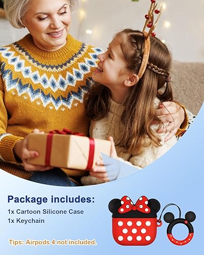 Miniatura 6 de Boaretiu - Funda para Airpods de 4 generación, con llavero para AirPods de 4 generación (2024), color rojo, lindo kawaii, divertido 3D, de silicona