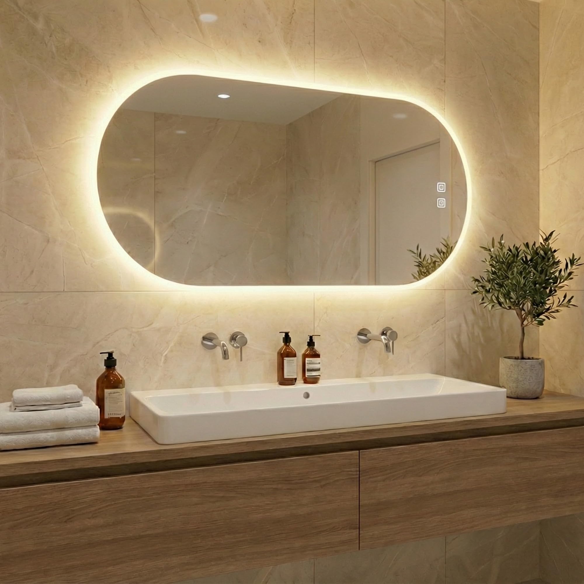 Bayt Badspiegel mit Beleuchtung oval 50x90 cm, LED dimmbar, Antibeschlag