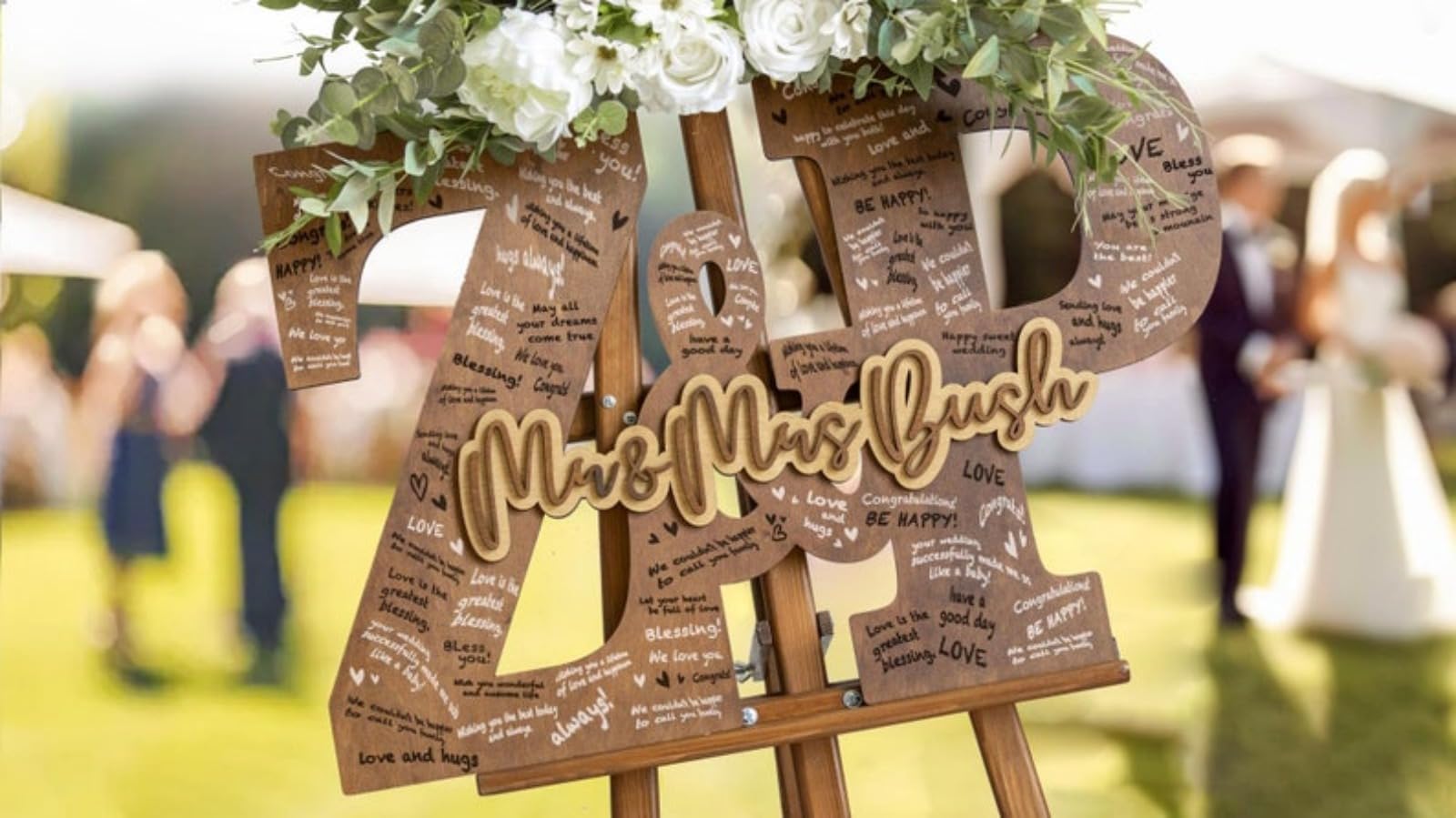 Hochzeitsgästebuch, alternativ, personalisierbar, gravierter Holzbuchstaben, Gästebuch-Schild, Hochzeit, dekorative Schilder und Tafeln (55 cm)