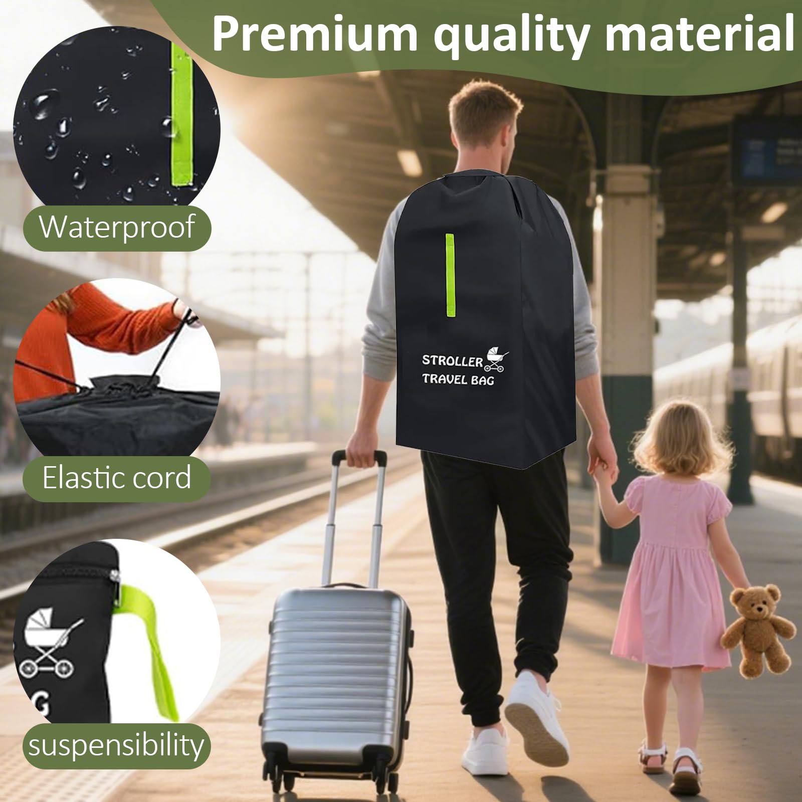 Sac de voyage poussette - Imperméable - Avec bandoulière - Grand sac de rangement - Pour avion et poussette