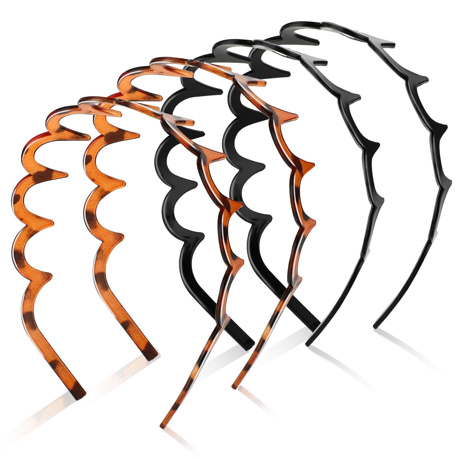 Hanyousheng 4 PCS Zig Zag Headbands, Plastic Shark Tooth Hair Comb Hairband, Comfort Wavy Toothed Hairband
