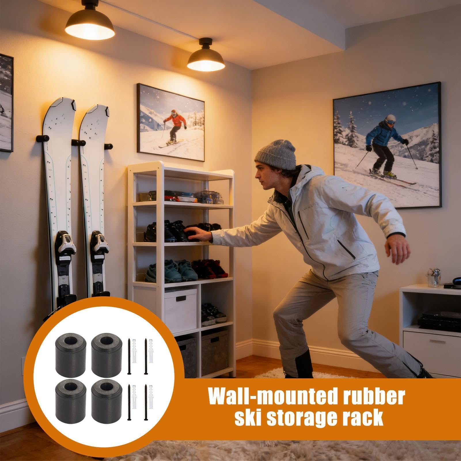 Generico Supporti da Muro per Sci 4 Pezzi |, 3x2.2 Cm | Organizzatore Verticale per Snowboard Ṕer Garage, Capannone | Portasci A Risparmio di Spazio