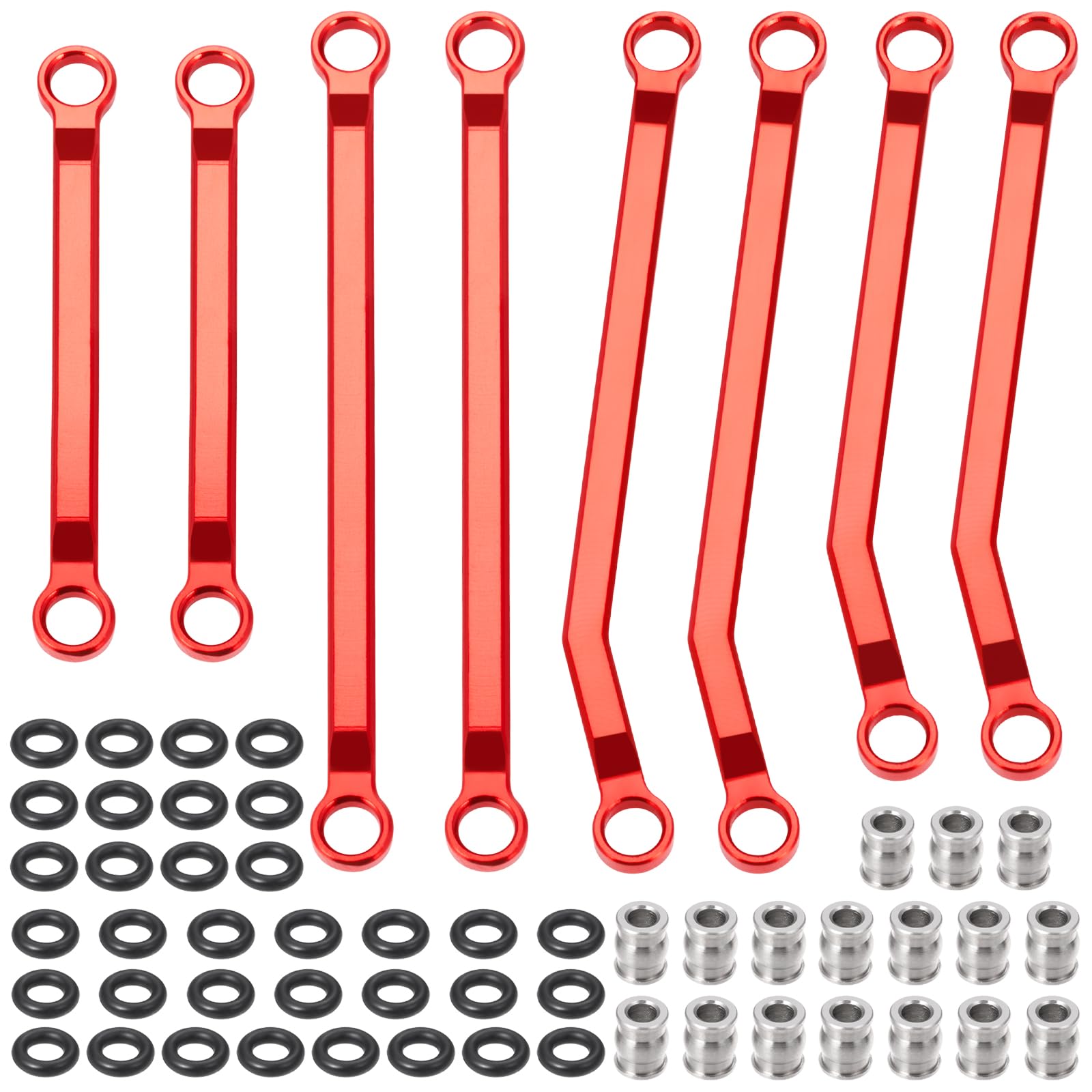 MORFUM Ascent-18 High Clearance Chassis Links Linkage 4 Links Set CNC Aluminum Linkage Set RC Links Linkage Set for Redcat Ascent-18 1/18 RC Crawler Car Upgrades Parts (Red)