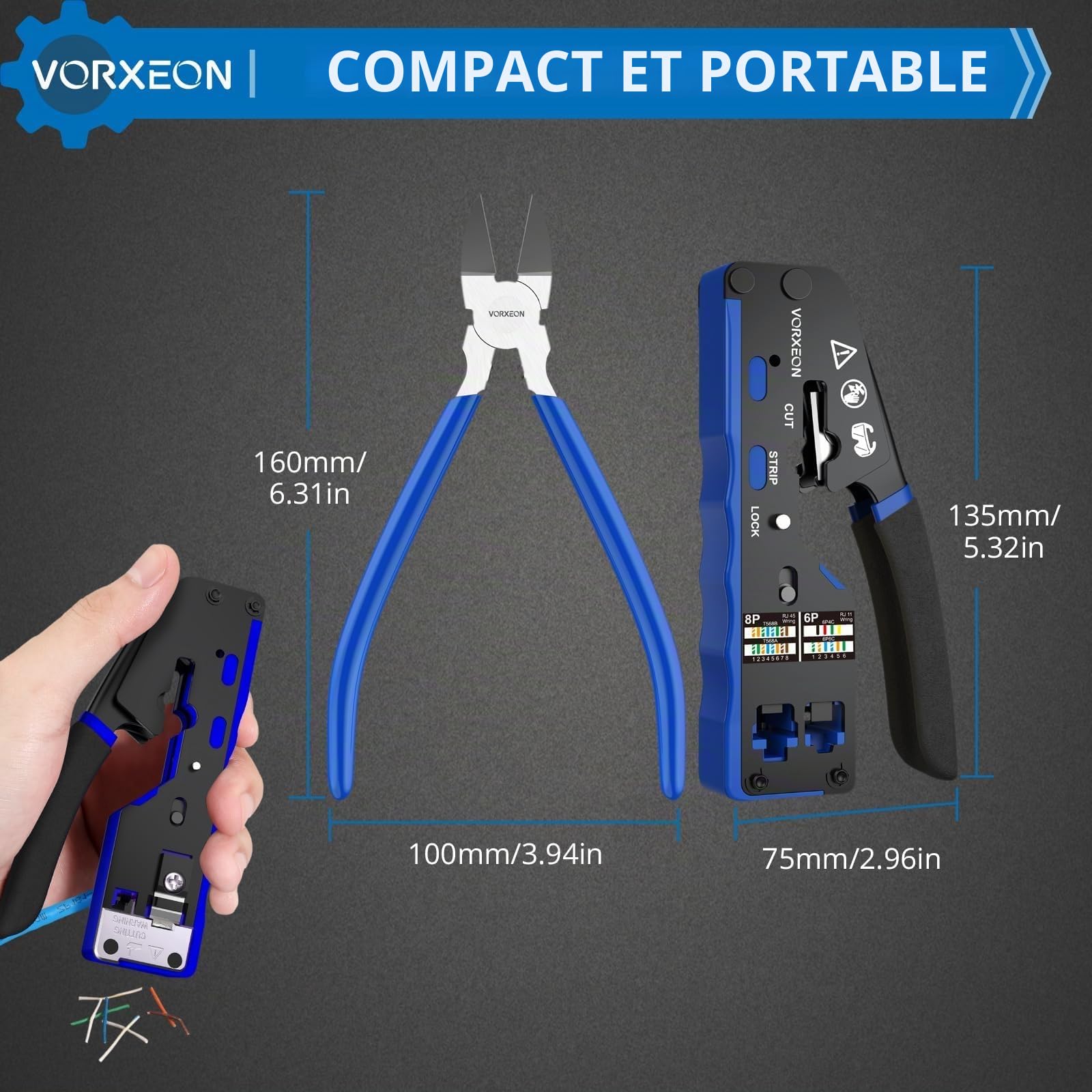 Pince RJ45 a Sertir Connecteurs RJ45 Cat6 Network d’installation Kits pour RJ45 Cat6 Cat5 Cat5e Pass-Thru 8p 6p Câble Réseau Embout rj45