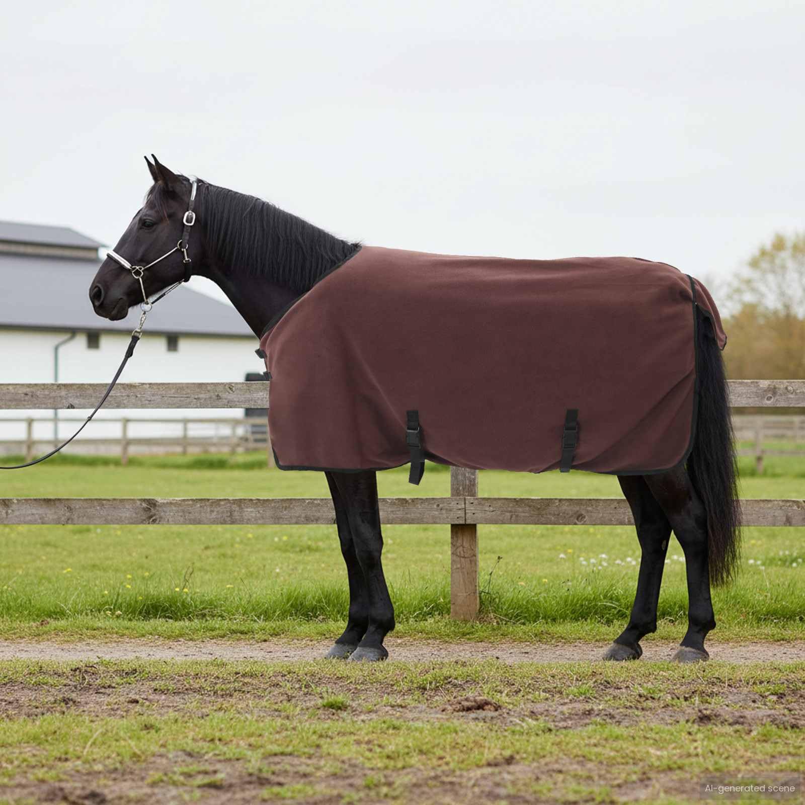 Manta para caballo, color marrón oscuro, de poliéster, 85 cm, con cierre ajustable en el pecho y cinturón abdominal, transpirable e impermeable para establo, pasto, transporte y uso en